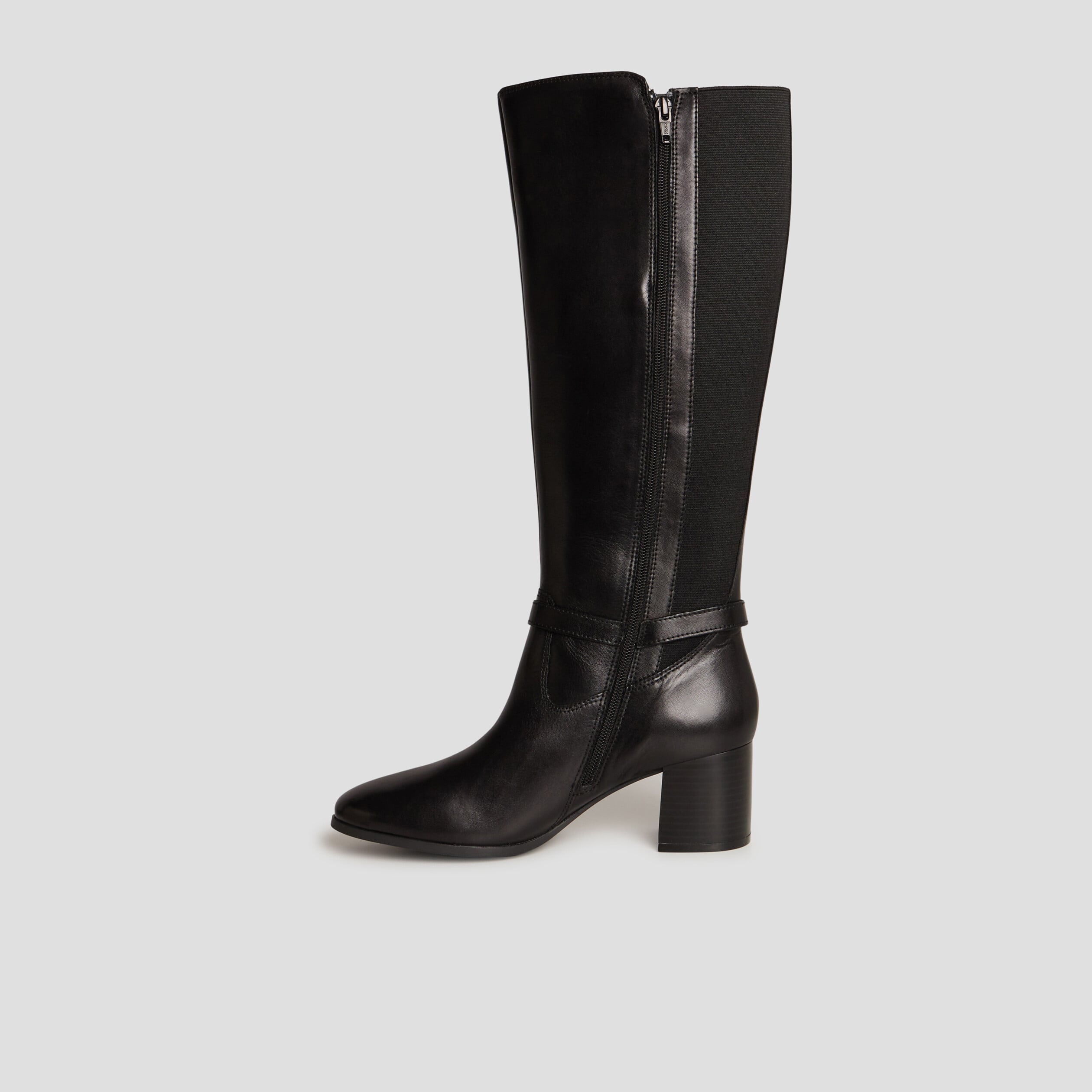 Bottes cavali&egrave;res &agrave; talons en cuir noir femme