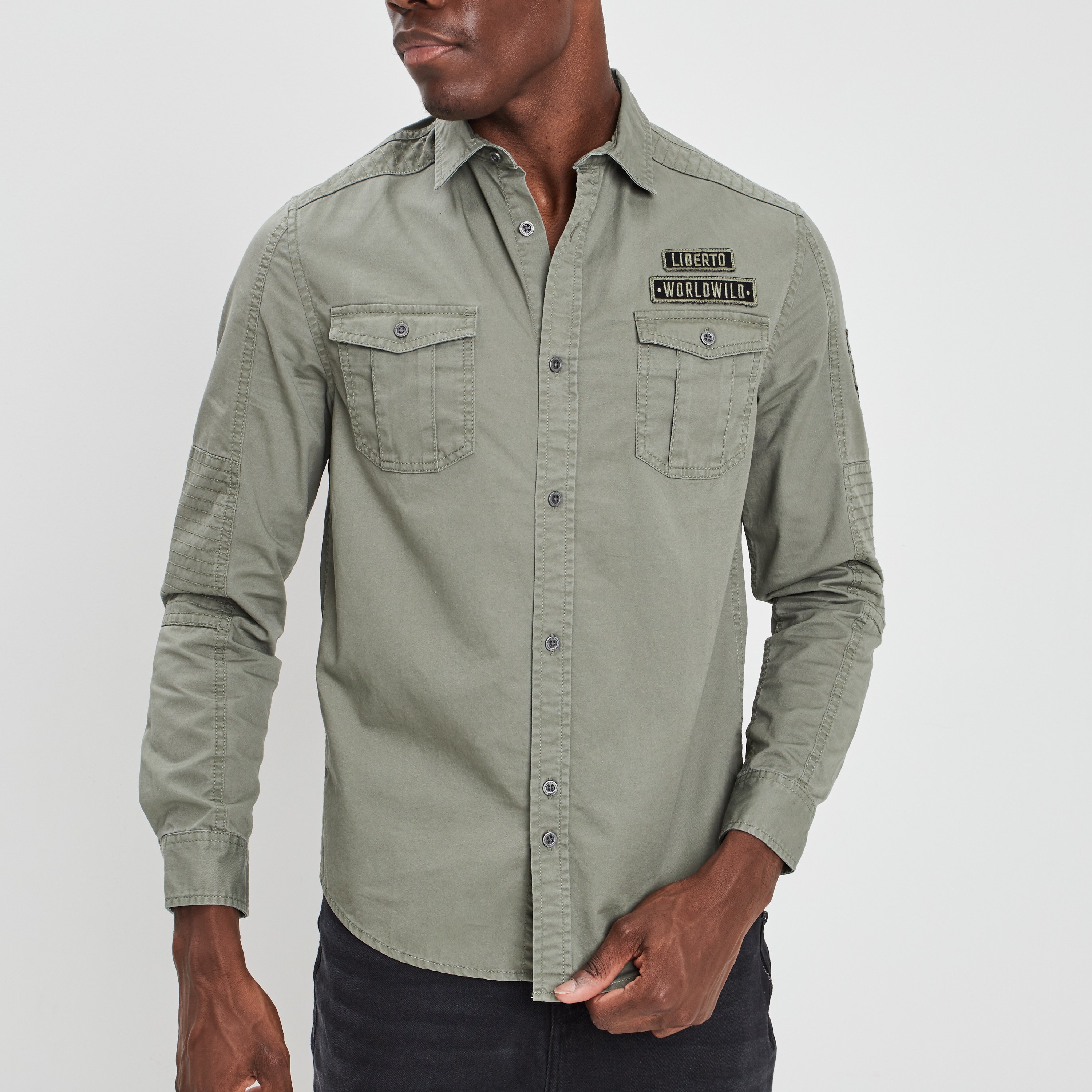 chemise coton manches longues vert kaki homme Chemise coton manches longues vert kaki homme