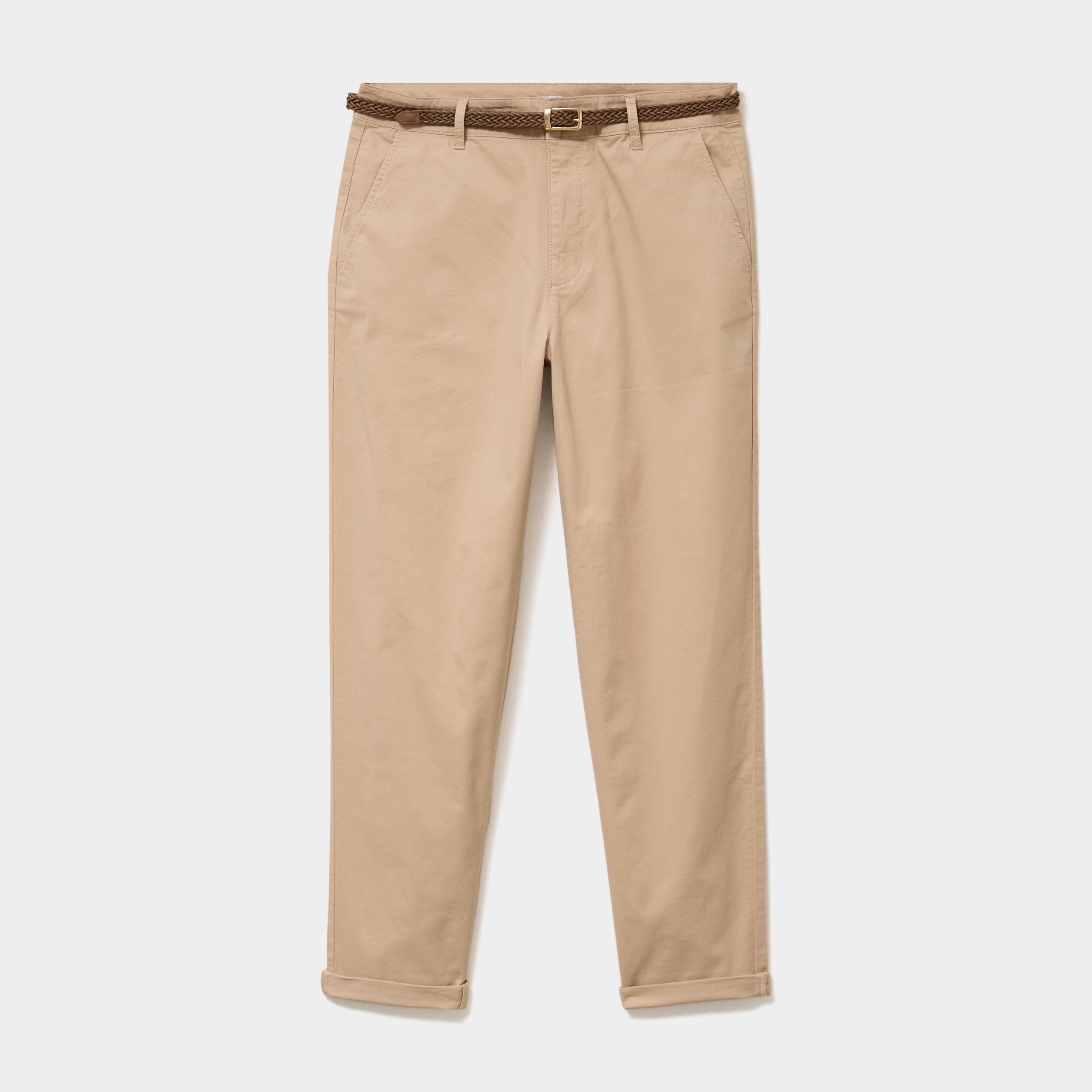 Pantalon chino regular ceinture tress&eacute;e sable femme
