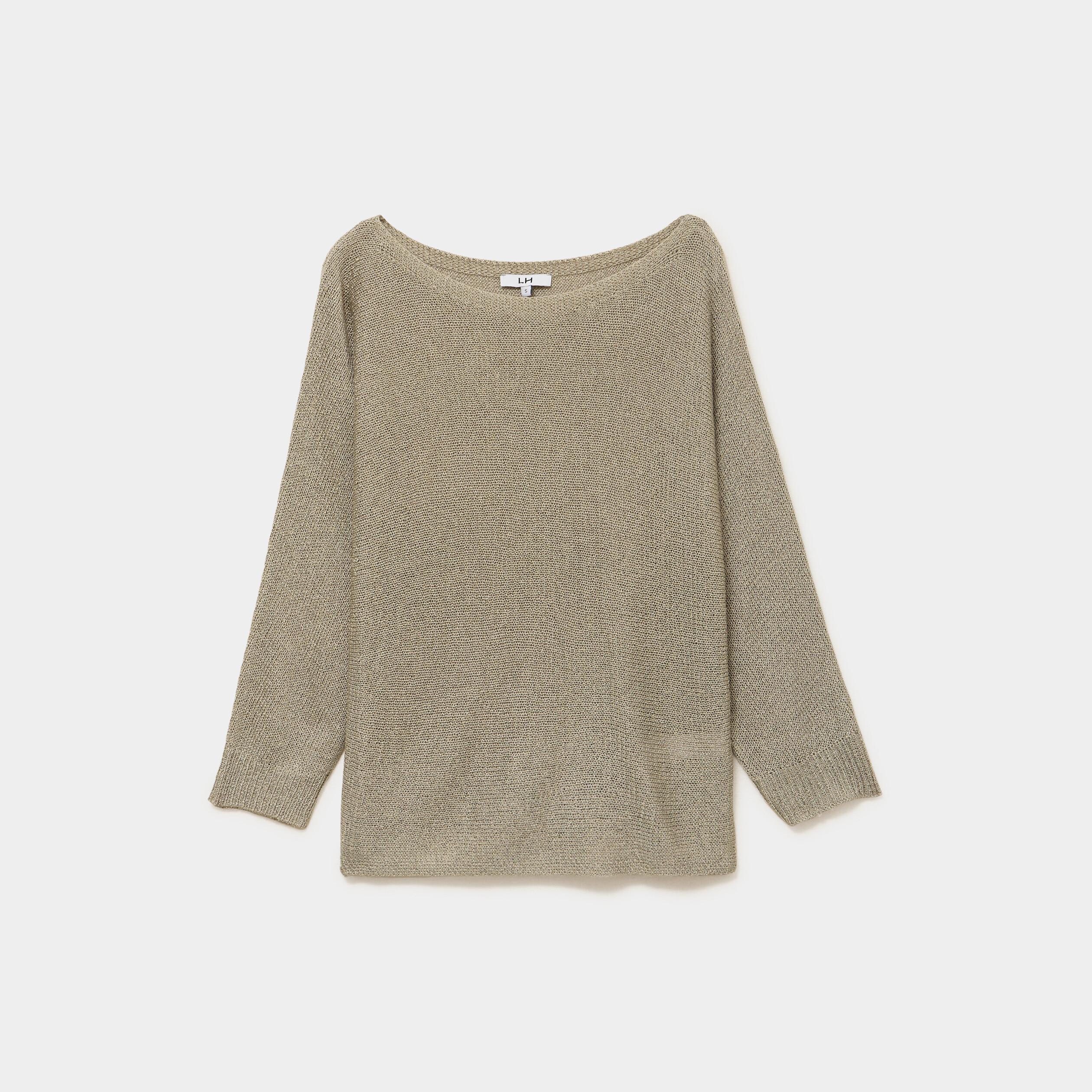 Pull droit col rond manches longues vert kaki femme