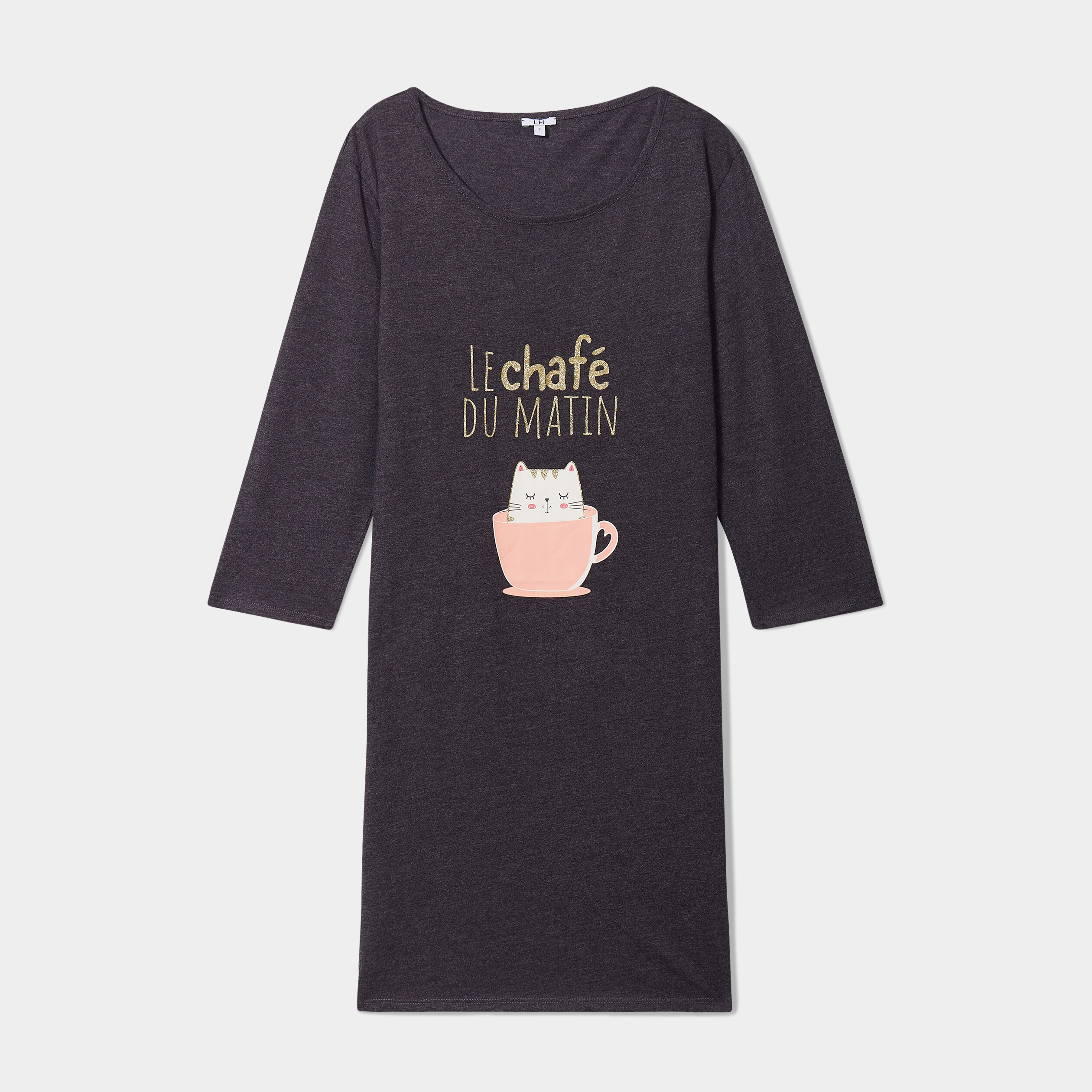 chemise de nuit manches 34 gris fonce femme Chemise de nuit manches 3/4 gris foncé femme
