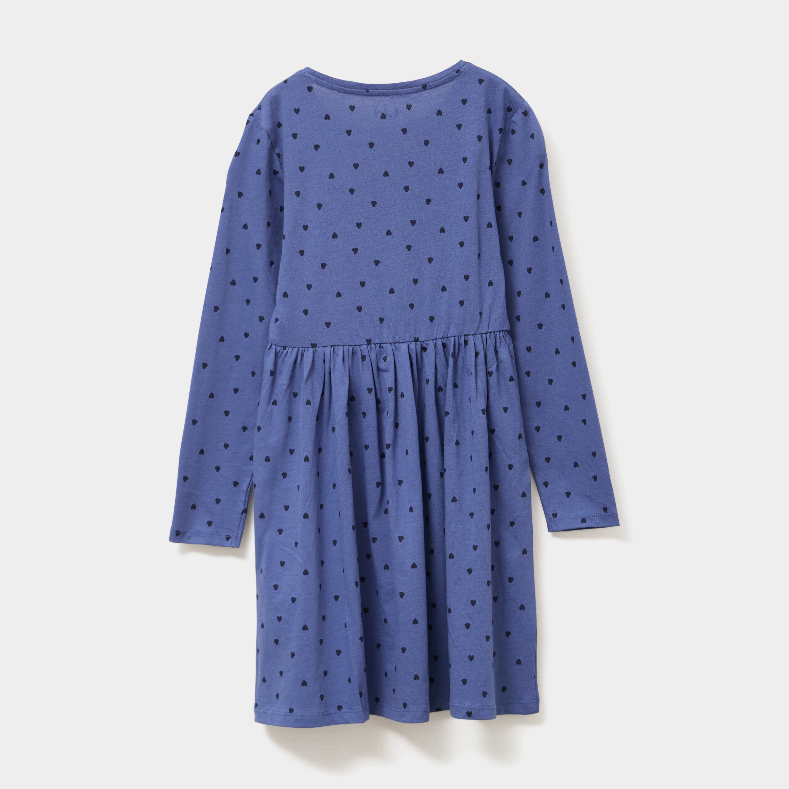 robe evasee manches longues coton bleu gris fille Robe évasée manches longues coton bleu gris fille