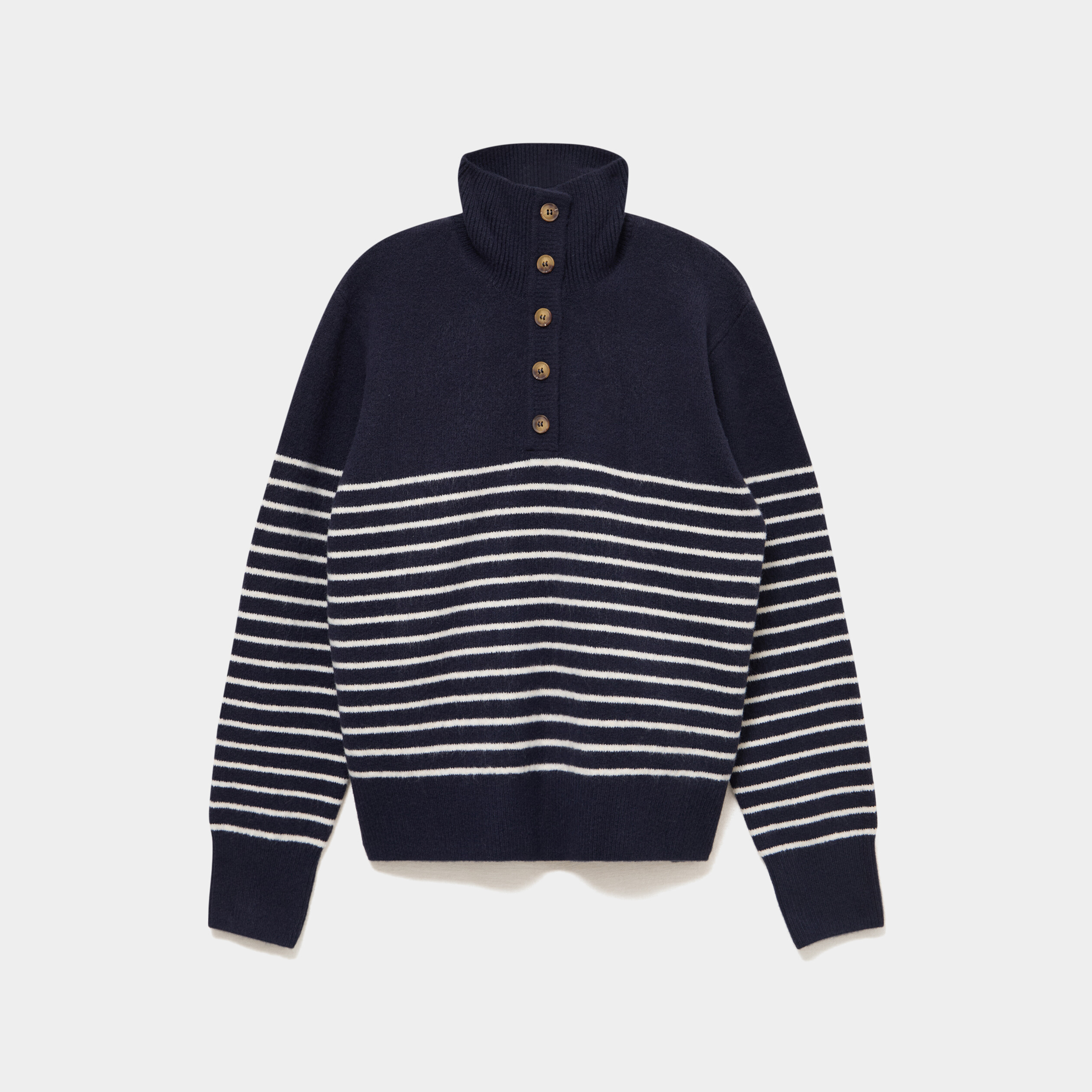 Pull col camionneur manches longues bleu marine femme