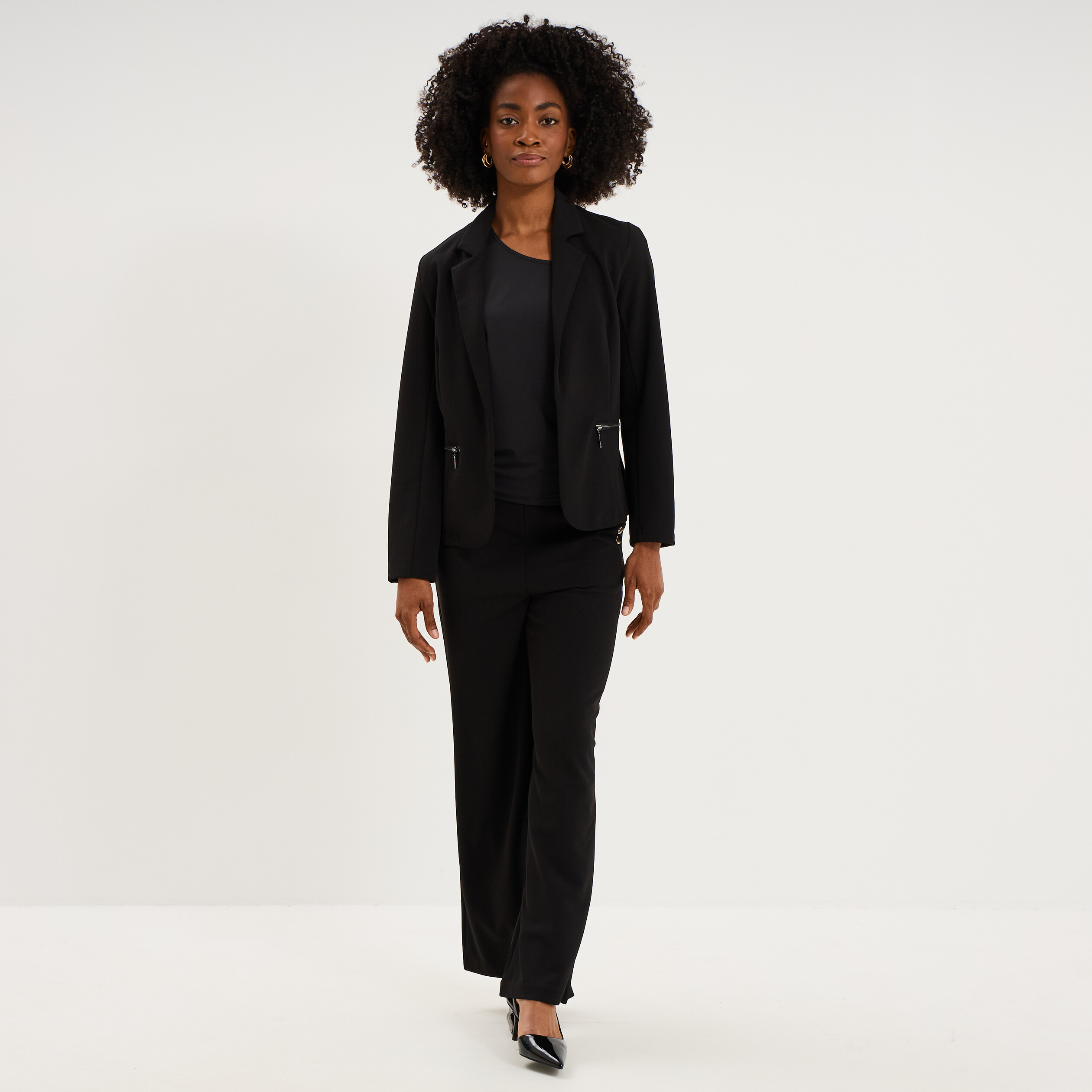 Blazer poches zipp&eacute;es manches longues noir femme