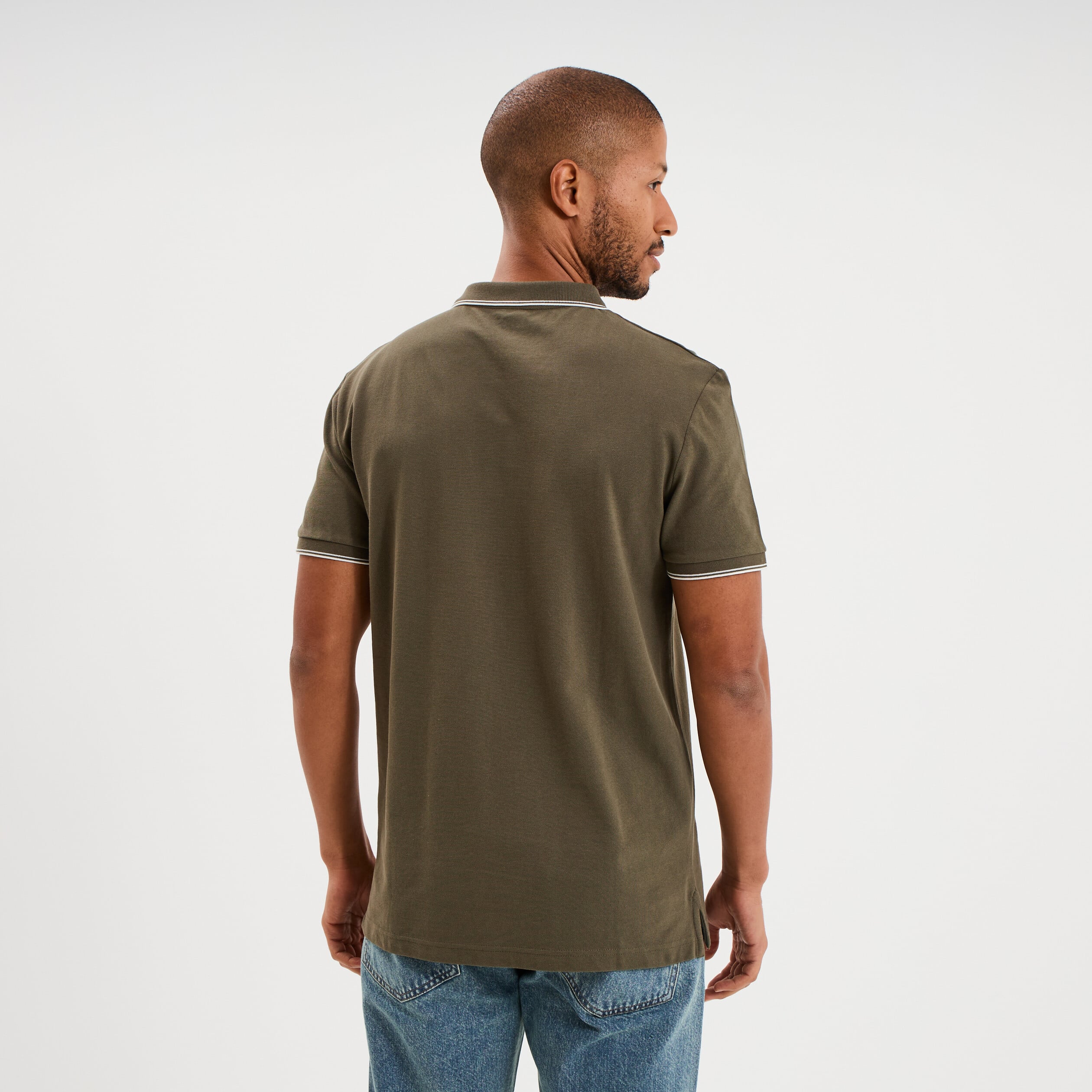 Polo piqu&eacute; coton manches courtes vert kaki homme