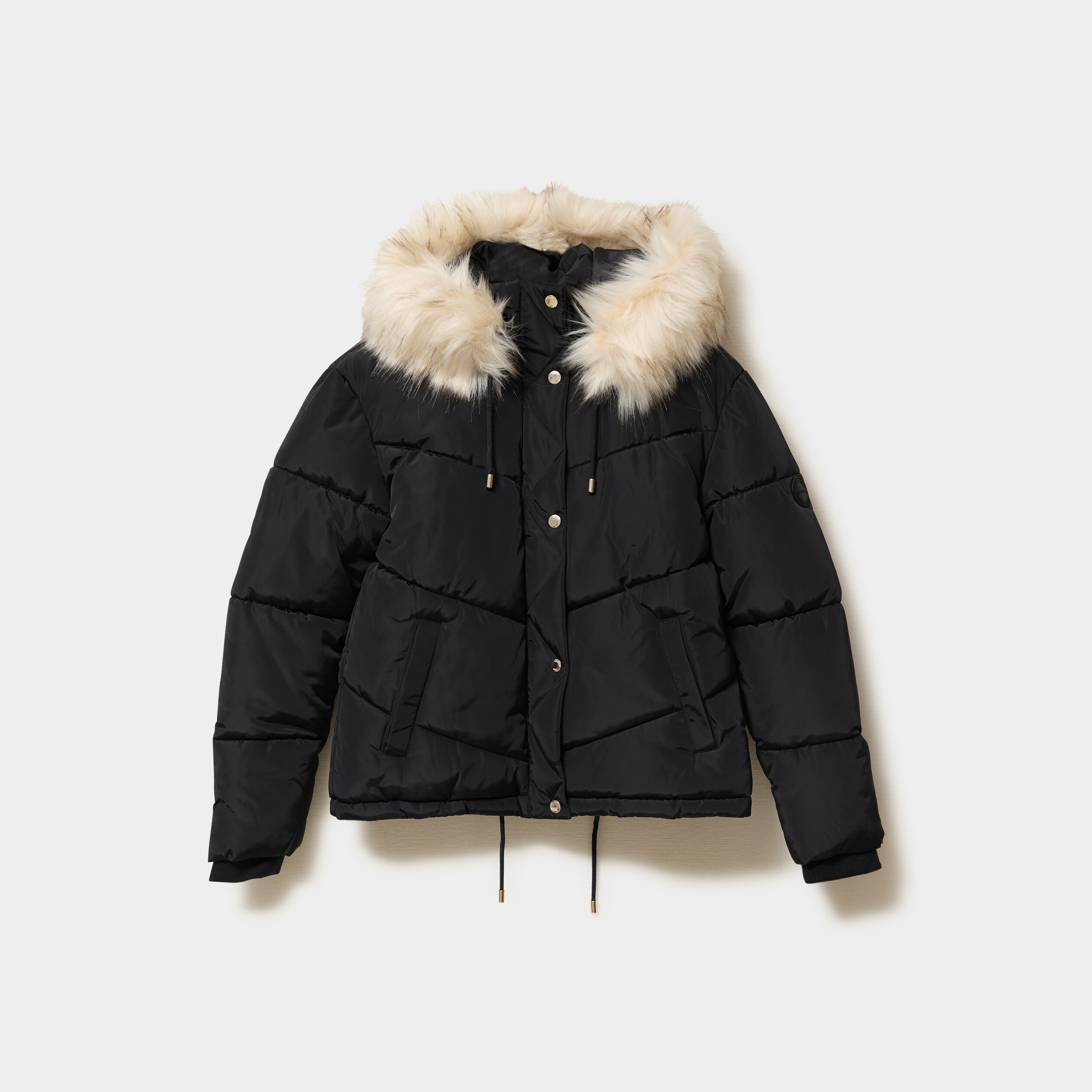 Doudoune doubl&eacute;e capuche fausse fourrure noir femme