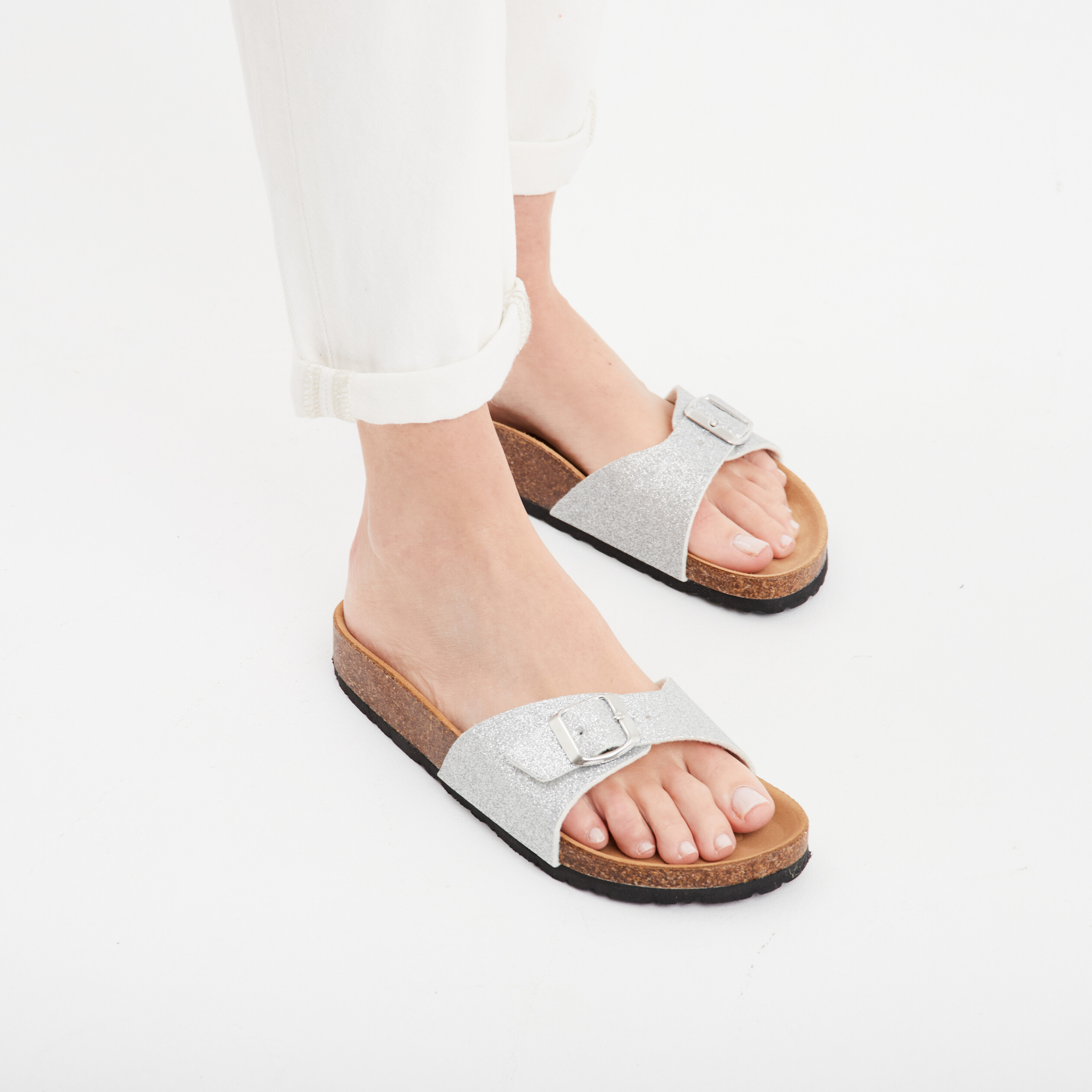 Mules gris argent femme