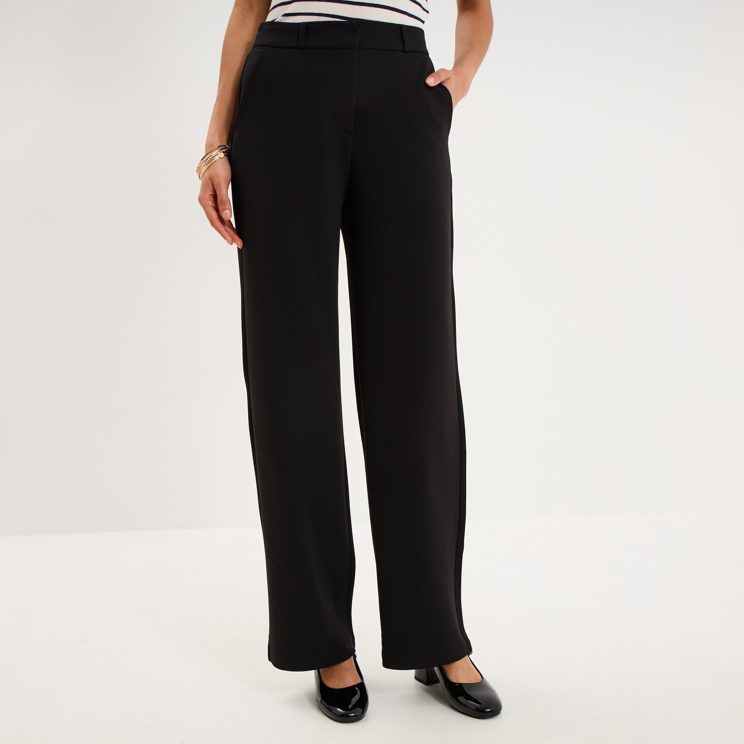 Pantalon effet cr&ecirc;pe large noir femme