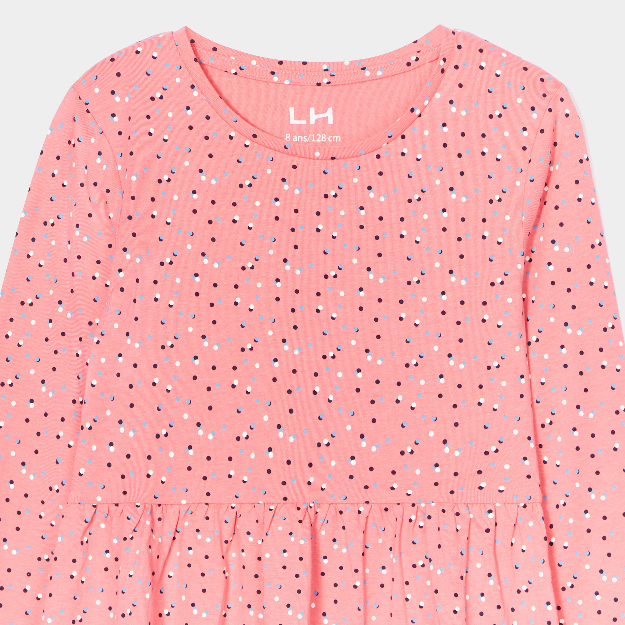 Robe trapèze manches longues coton rose fille
