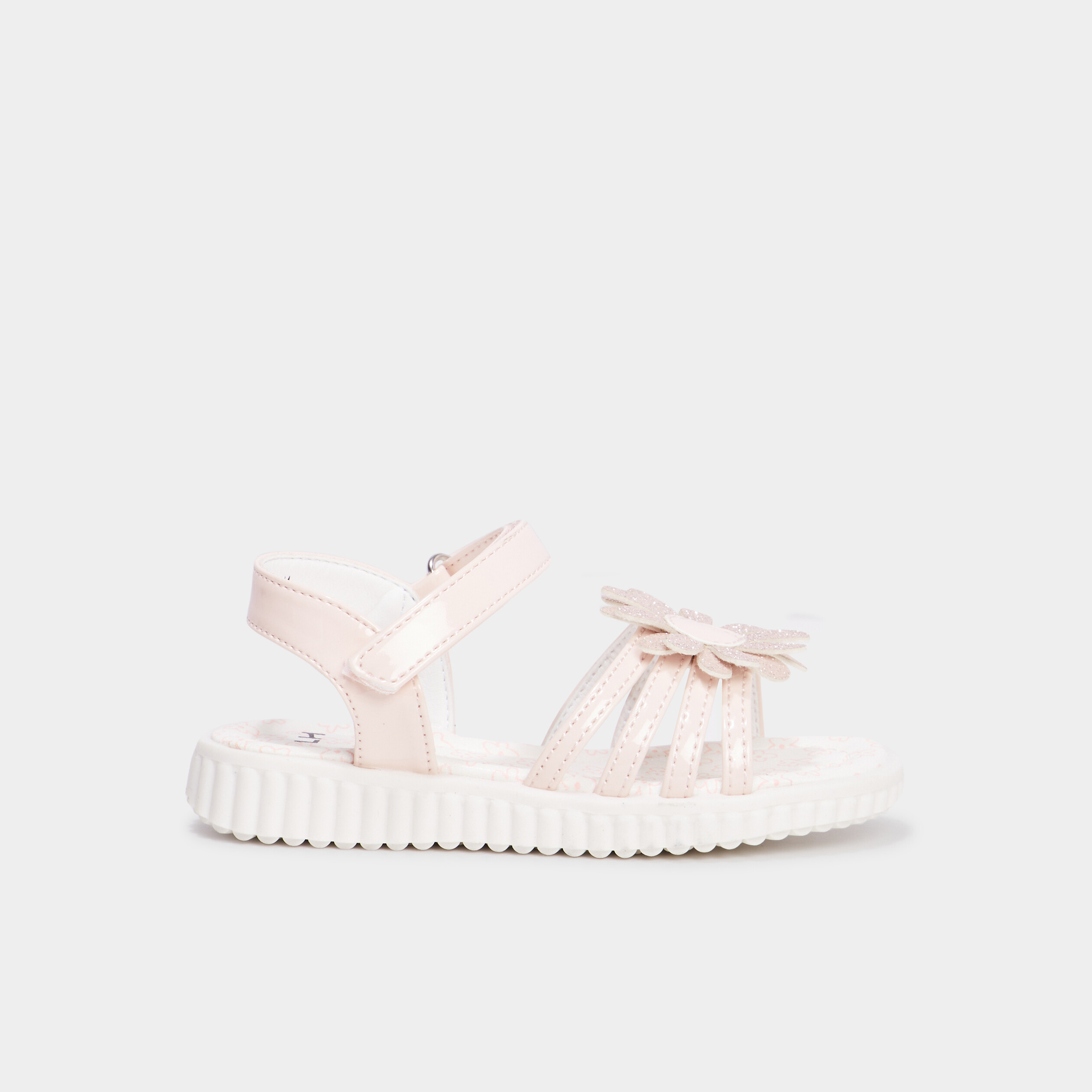 Sandales &agrave; scratchs avec fleurs rose fille
