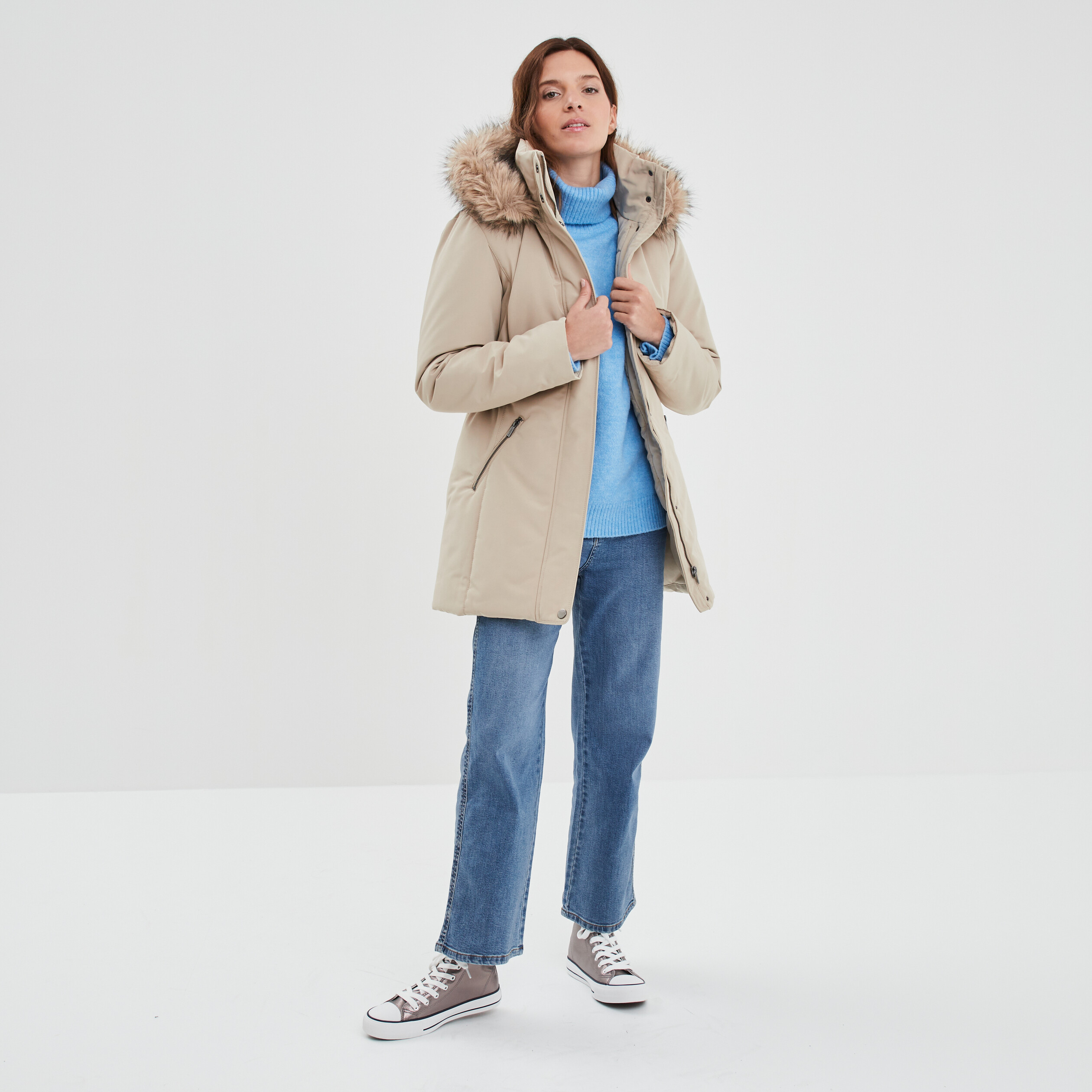 Parka beige à capuche ado garçon