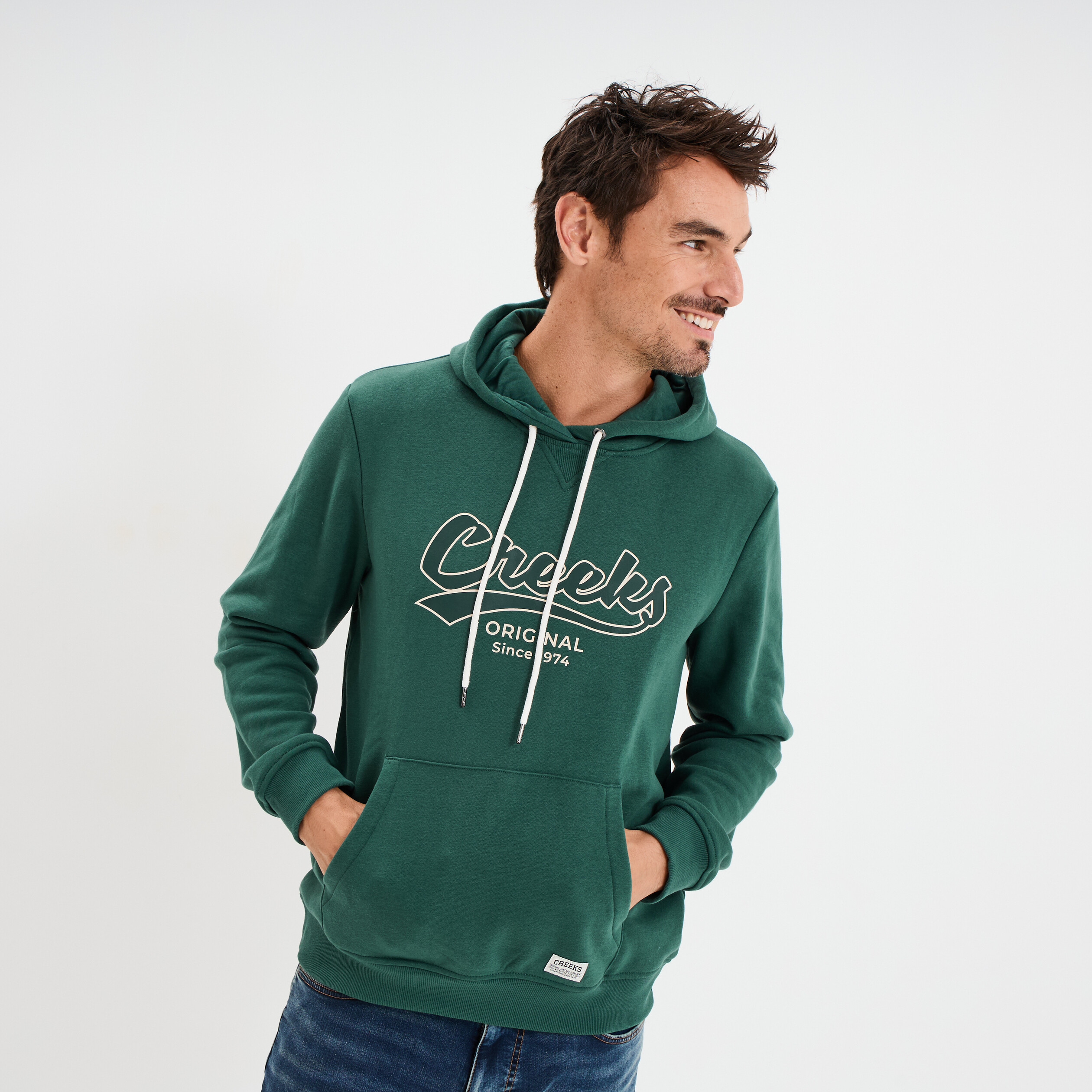 Sweat hoodie 1 poche vert canard homme