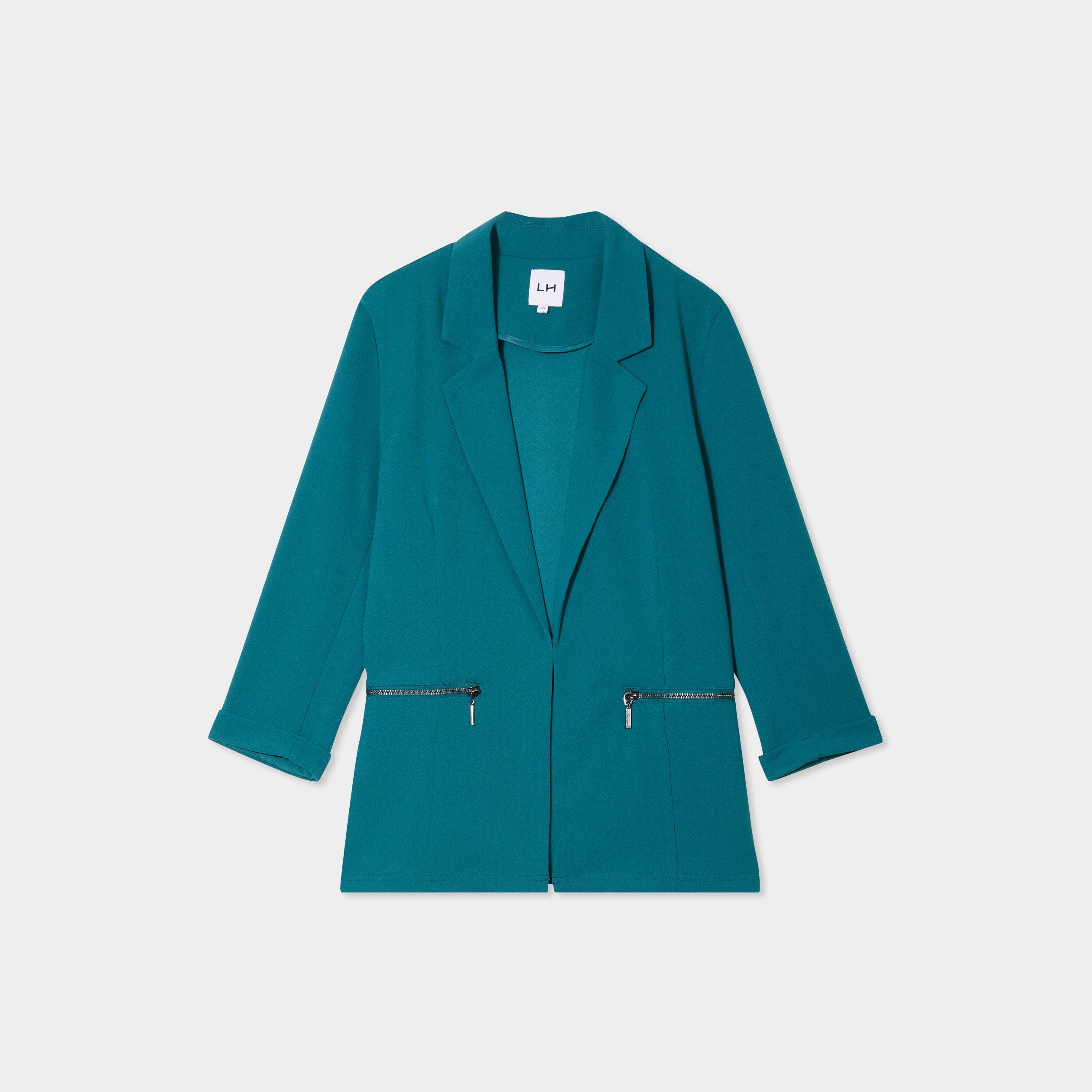 veste blazer cintre manches 34 vert fonce femme Veste blazer cintré manches 3/4 vert foncé femme