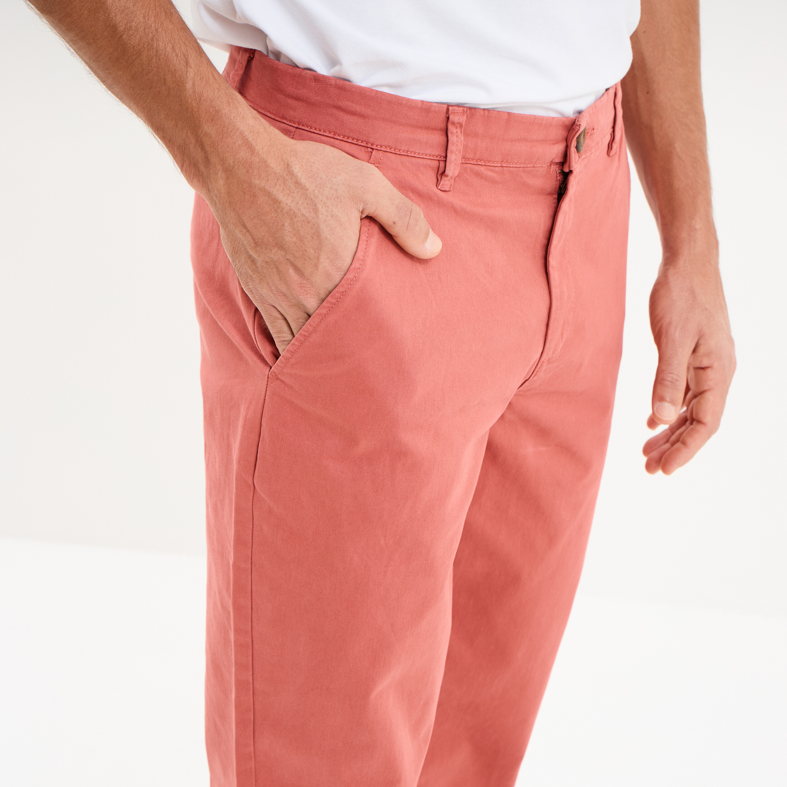 Pantalon chino droit stretch vieux rose homme
