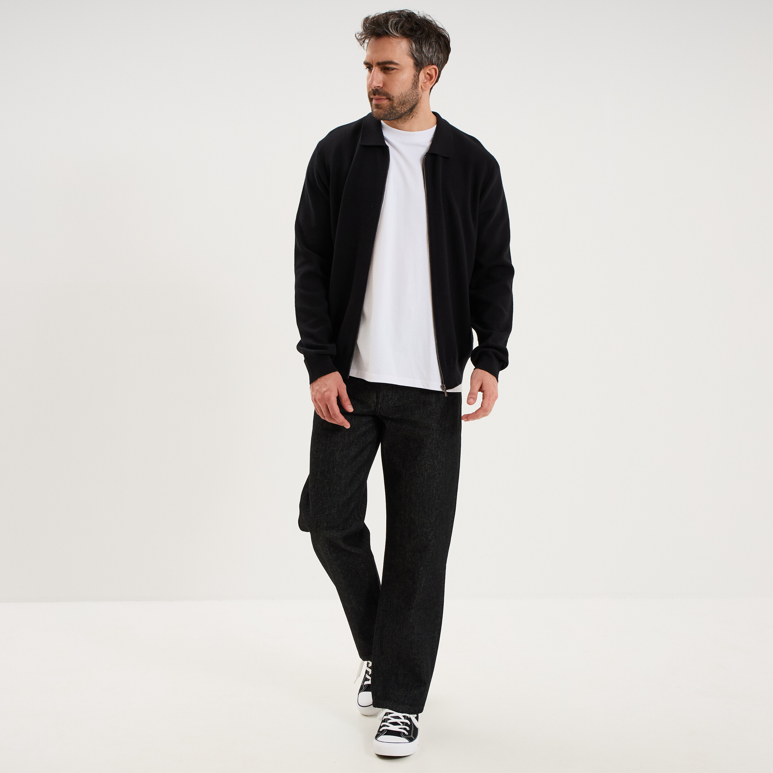Gilet zipp&eacute; en maille manches longues noir homme