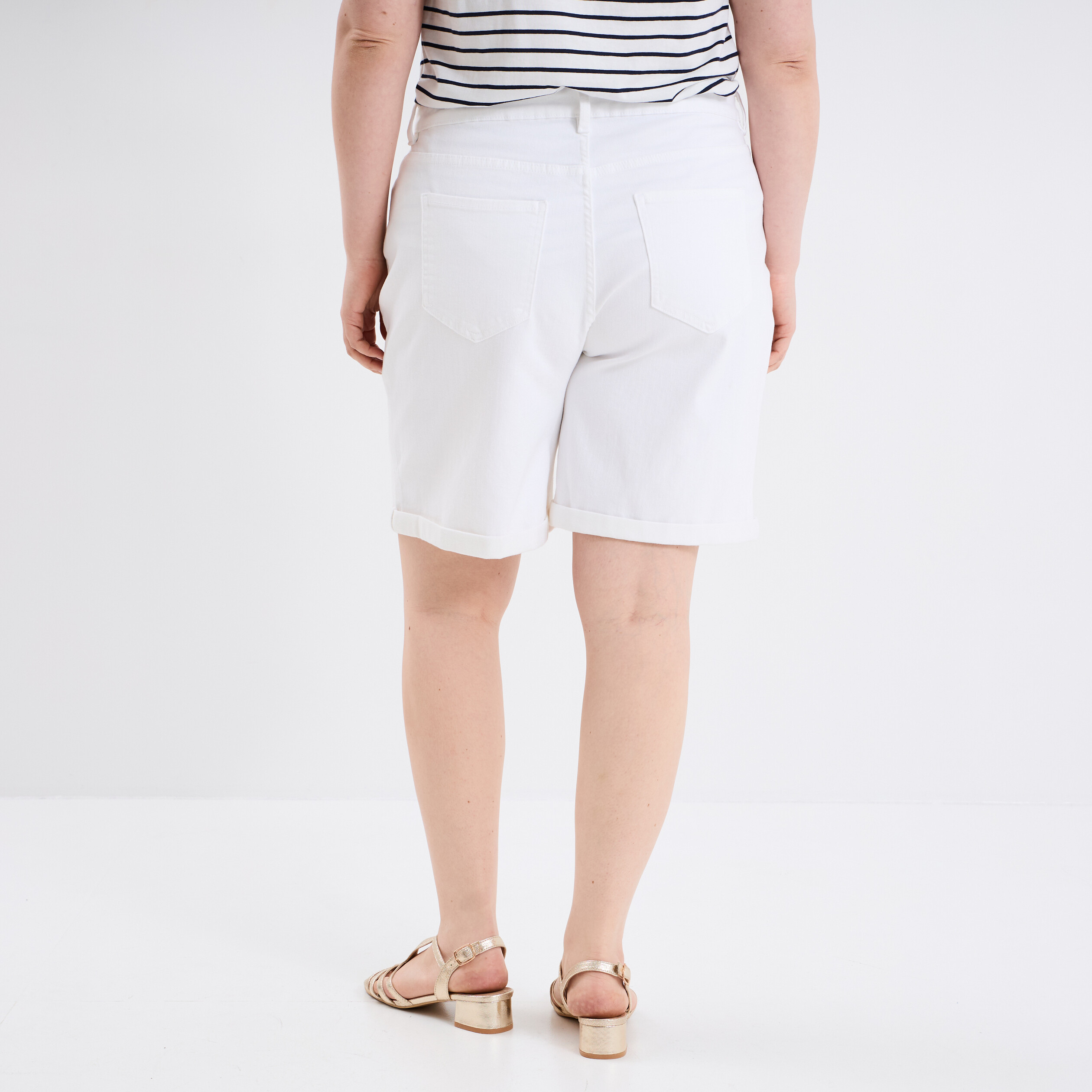 Short en jean droit 5 poches denim blanc femme grande taille