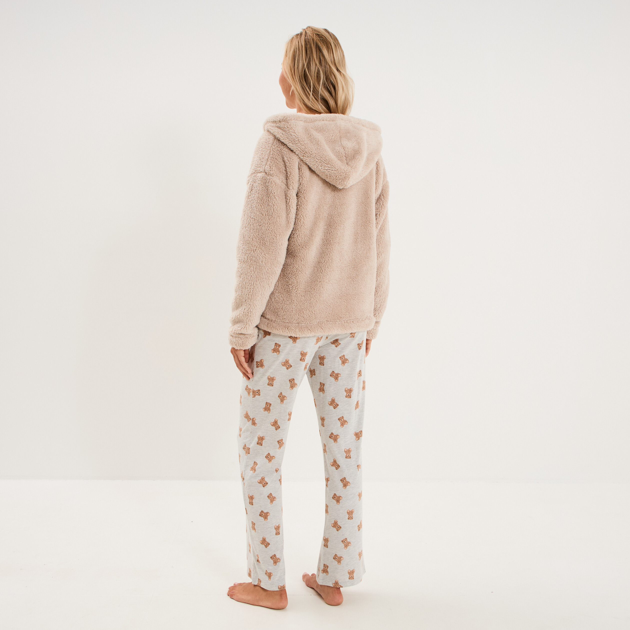 Ensemble pyjama 3 pi&egrave;ces veste polaire ecru femme