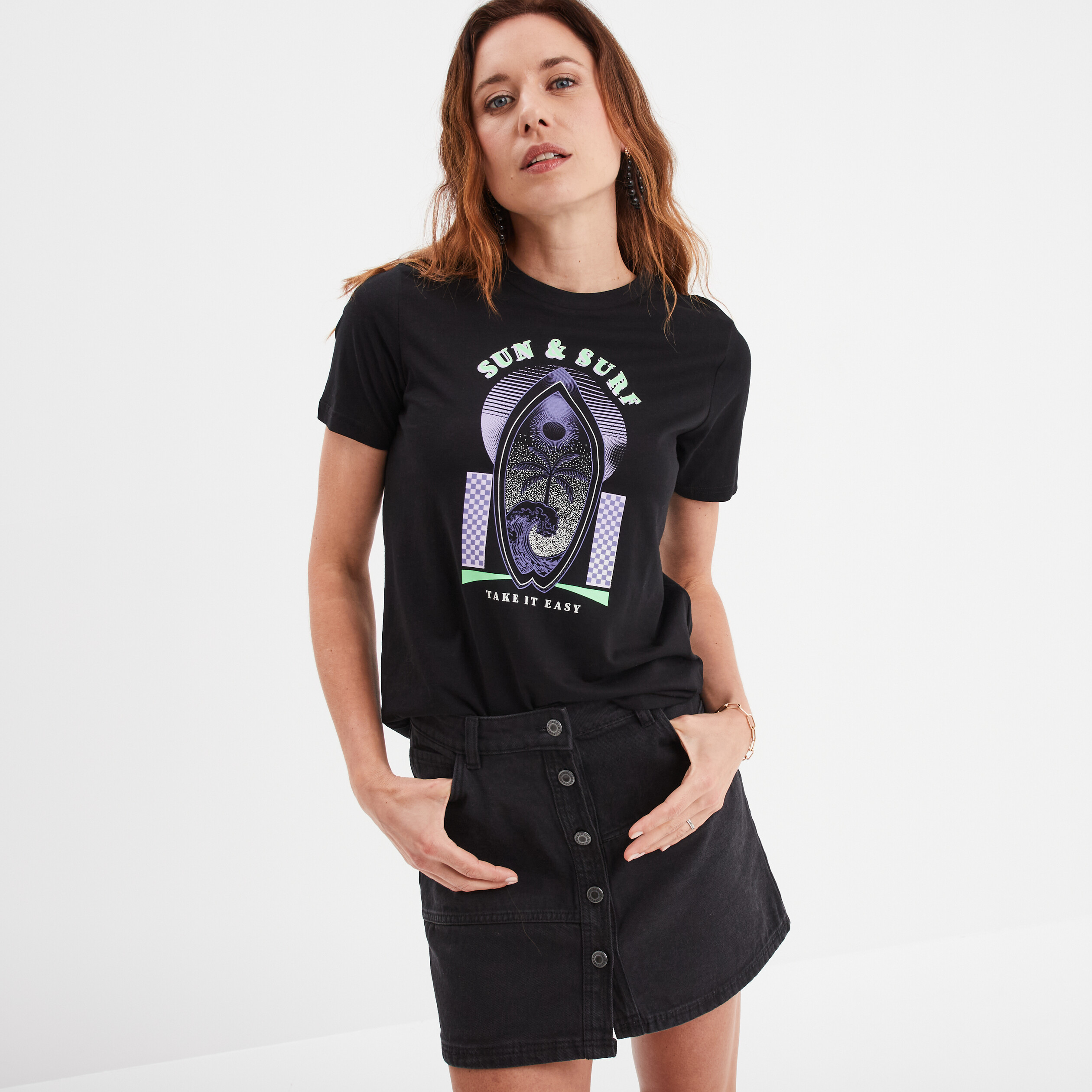 t shirt col rond manches courtes liberto noir femme T-shirt col rond manches courtes Liberto noir femme