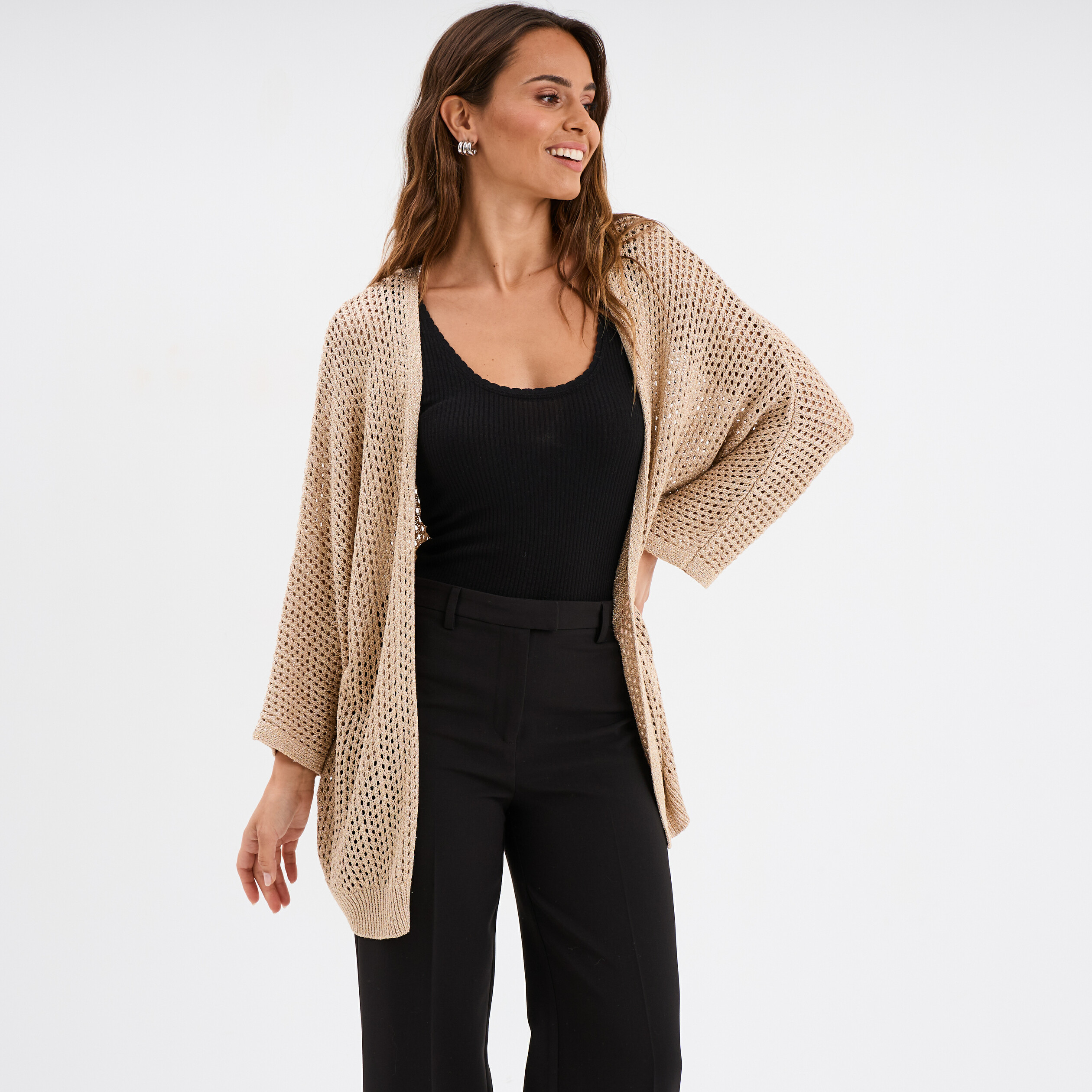 gilet oversize chauve souris mi long jaune or femme Gilet oversize chauve-souris mi-long jaune or femme