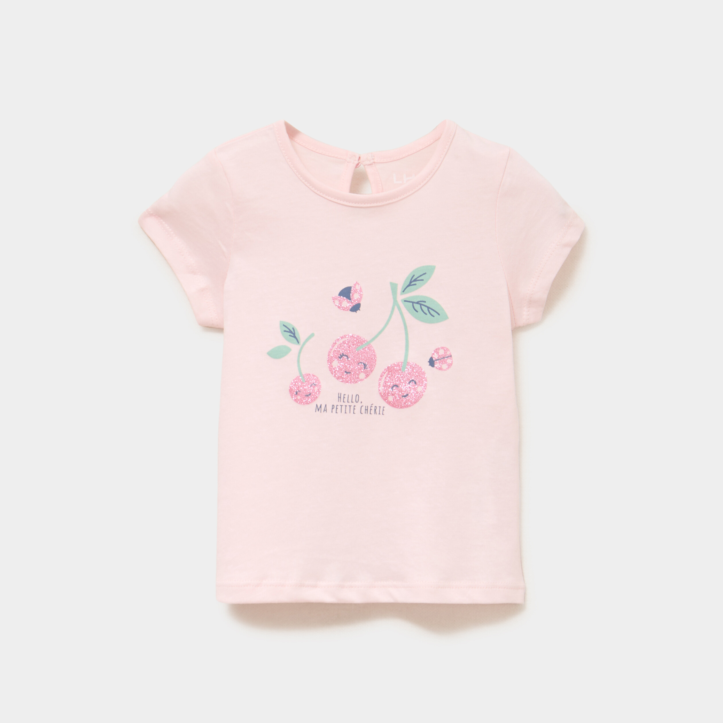 T-shirt &agrave; paillettes coton rose clair b&eacute;b&eacute; fille