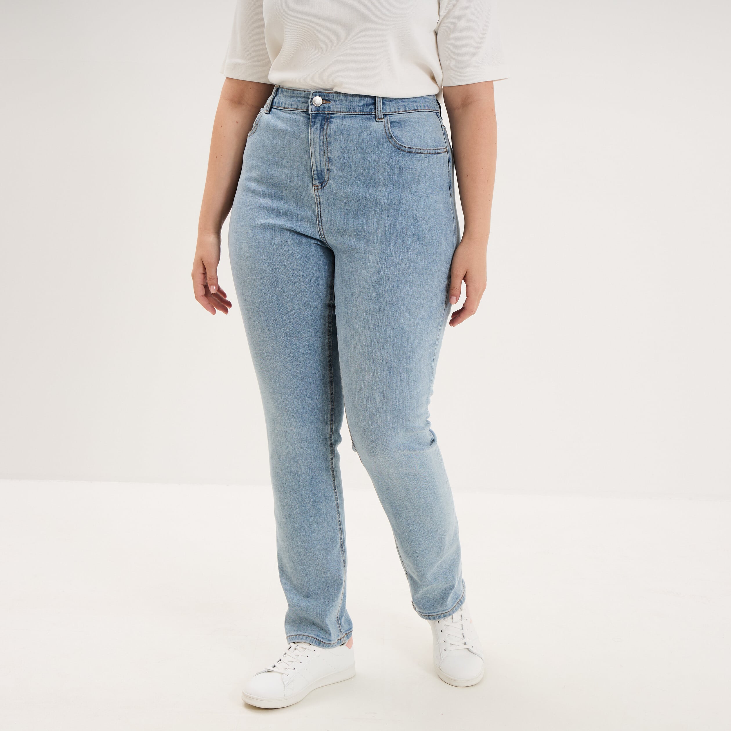 Jeans droit taille haute denim triple stone femme grande taille
