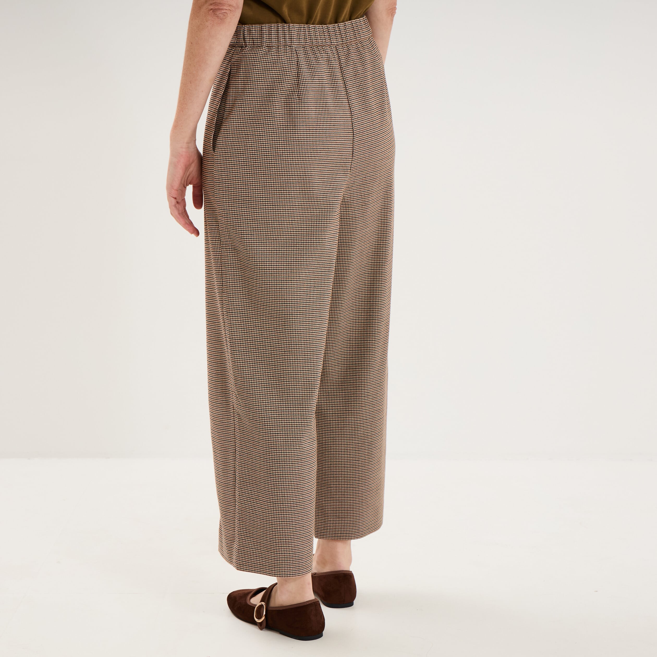 Pantalon droit cropped taille haute marron femme