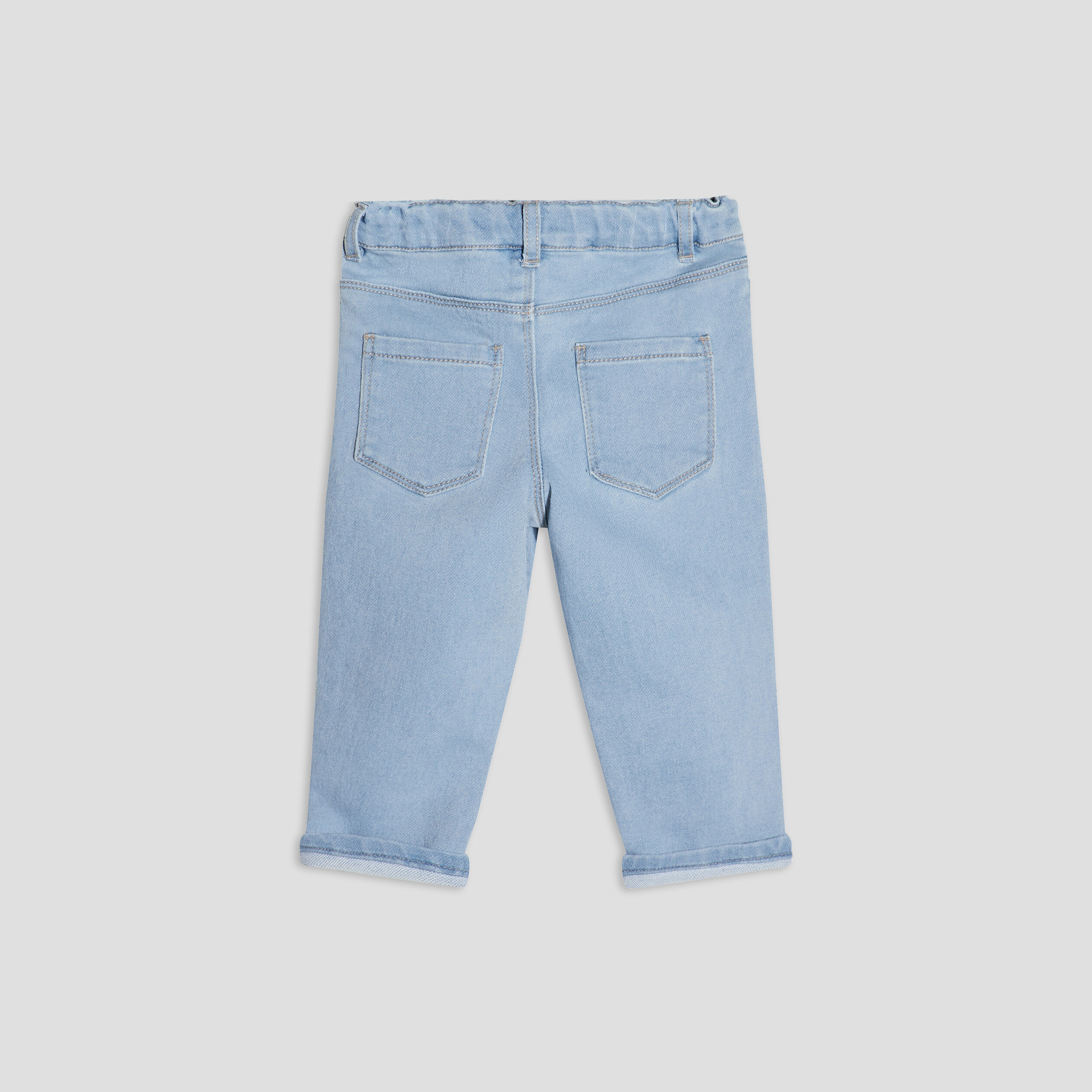 jeans slim 4 poches taille ajustable denim bleach bebeg Jeans slim 4 poches taille ajustable denim bleach bébé garçon