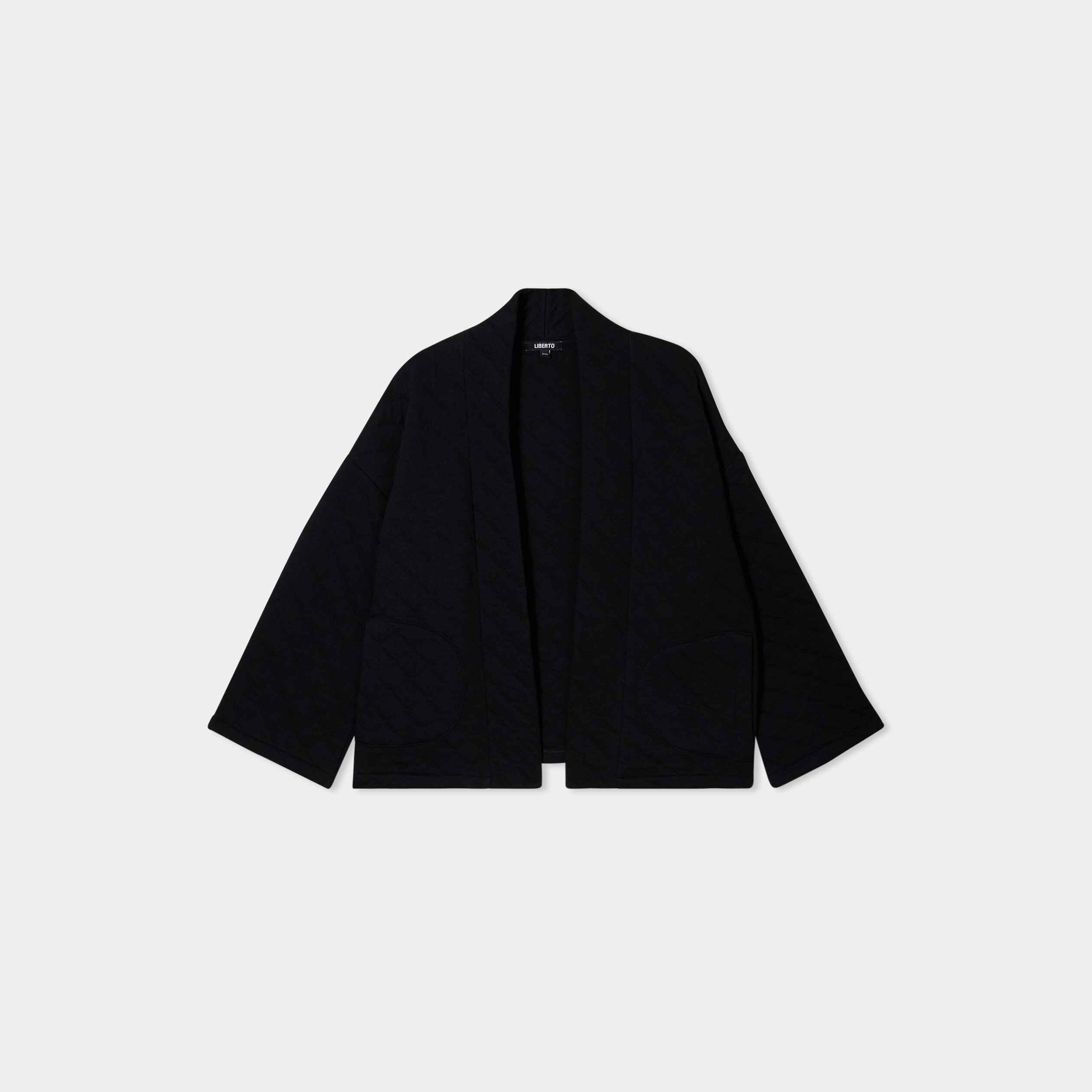 veste esprit kimono matelassee en jersey noir femme Veste esprit kimono matelassée en jersey noir femme