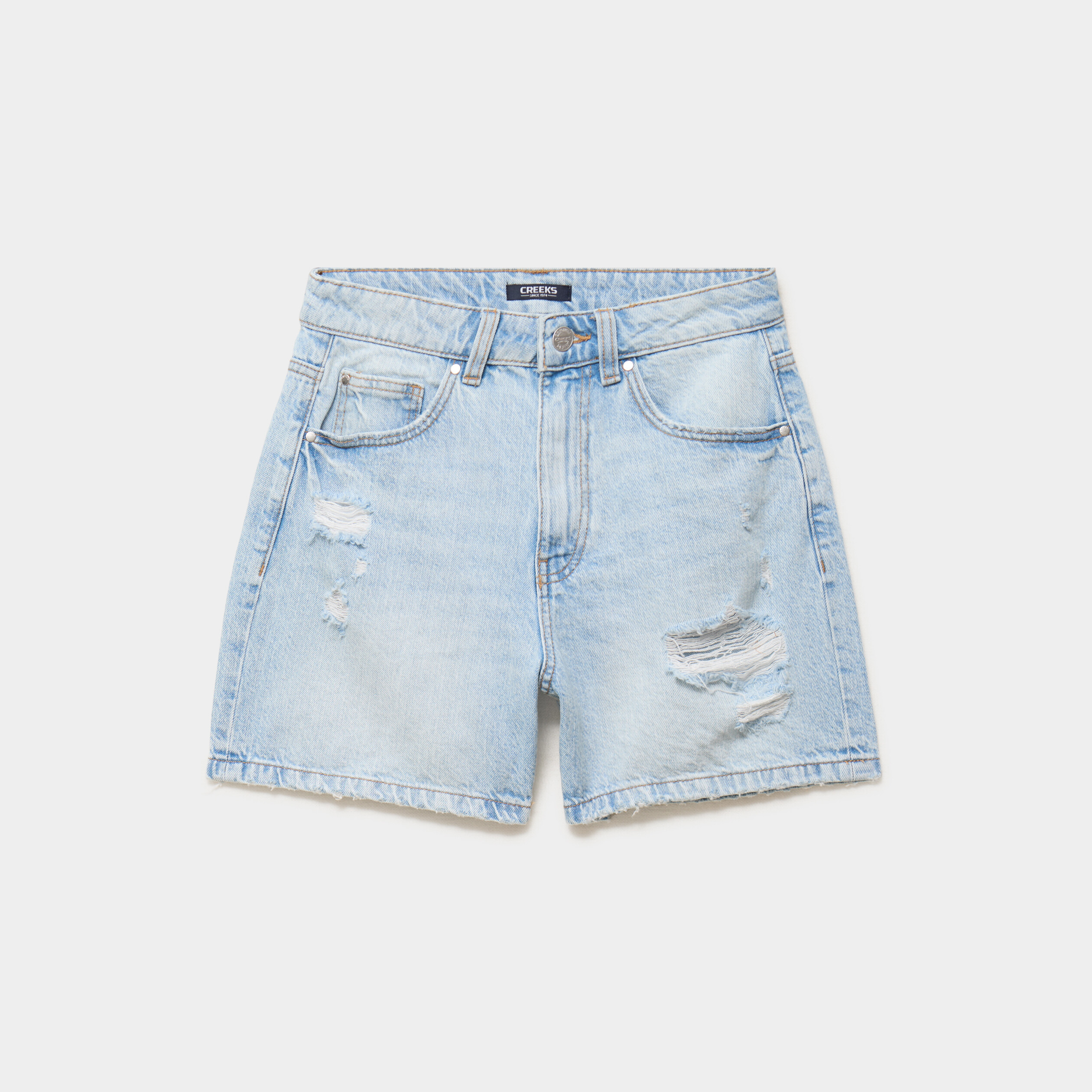 Short en jean d&eacute;chir&eacute; coton denim bleach femme
