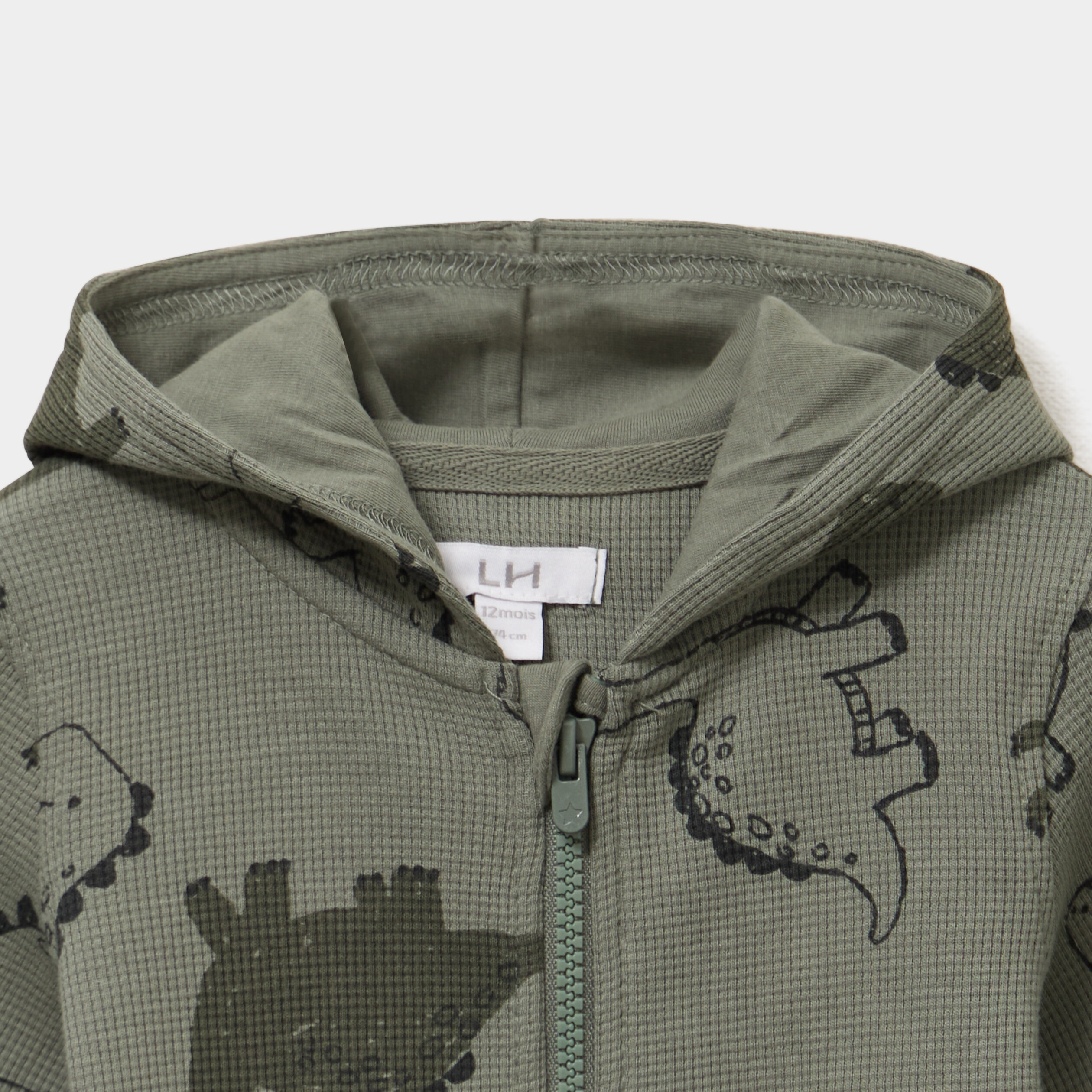 Sweat zipp&eacute; &agrave; capuche coton vert kaki b&eacute;b&eacute; gar&ccedil;on