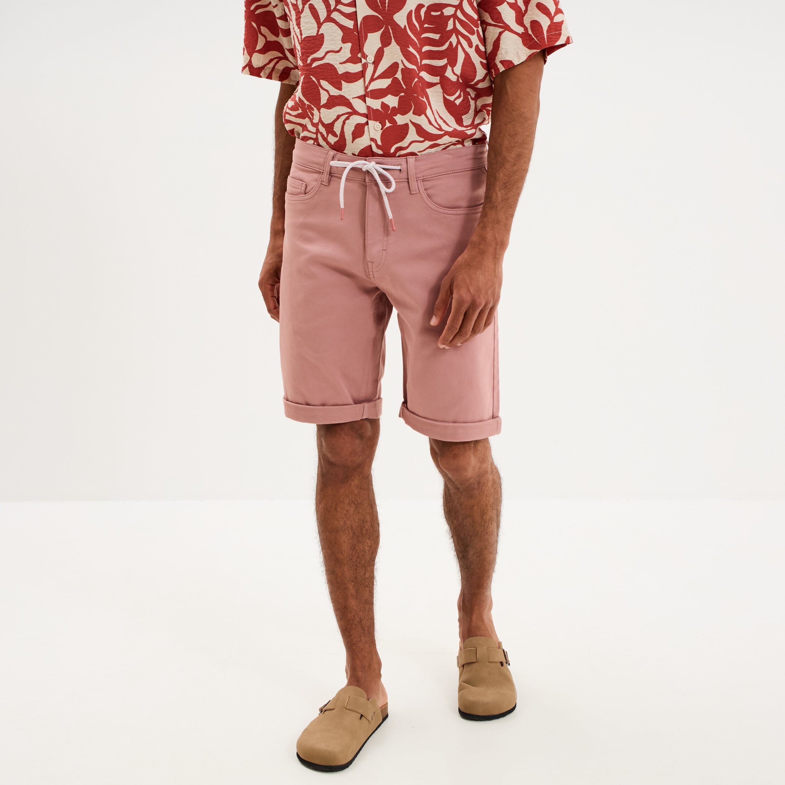 Bermuda en jean straight 5 poches vieux rose homme