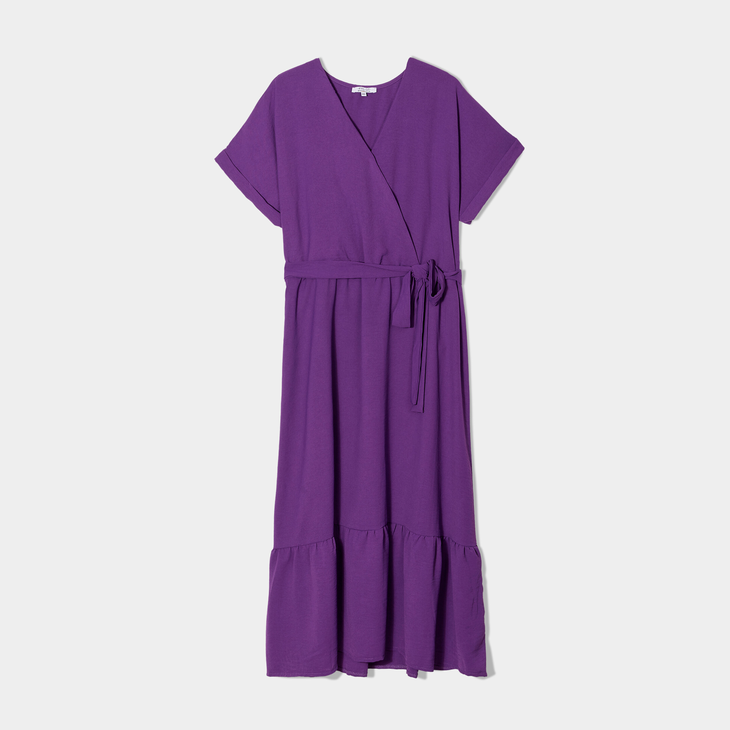 Robe cache-coeur évasée ceinturée violet femme
