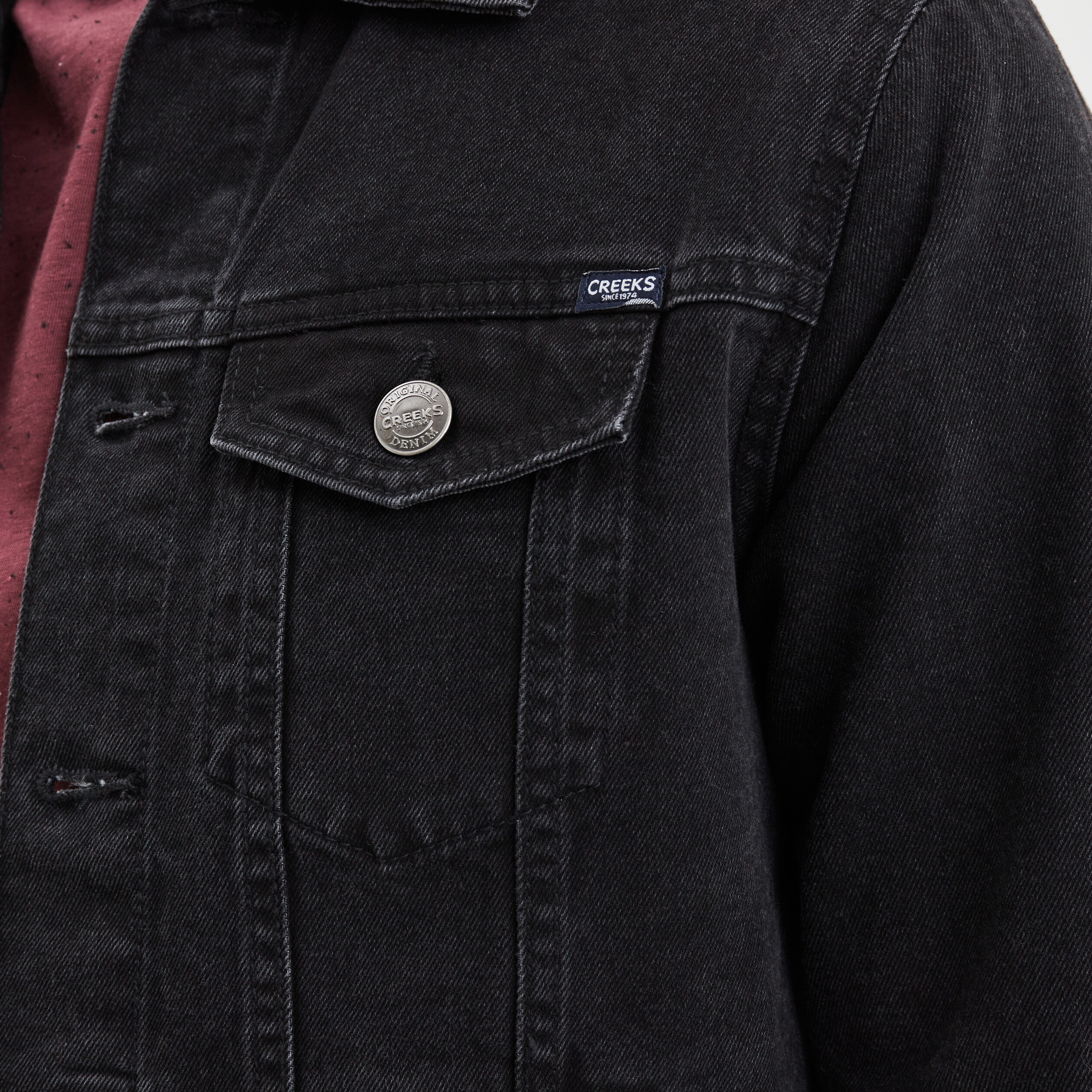 Veste droite boutonnée en jean Creeks denim noir homme