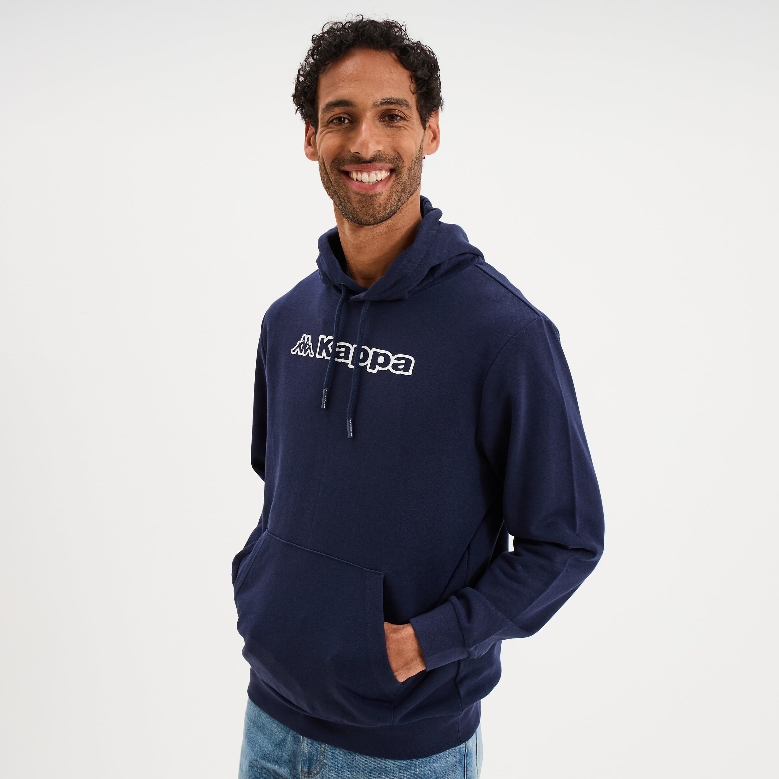 Sweat hoodie droit molleton Kappa bleu marine homme