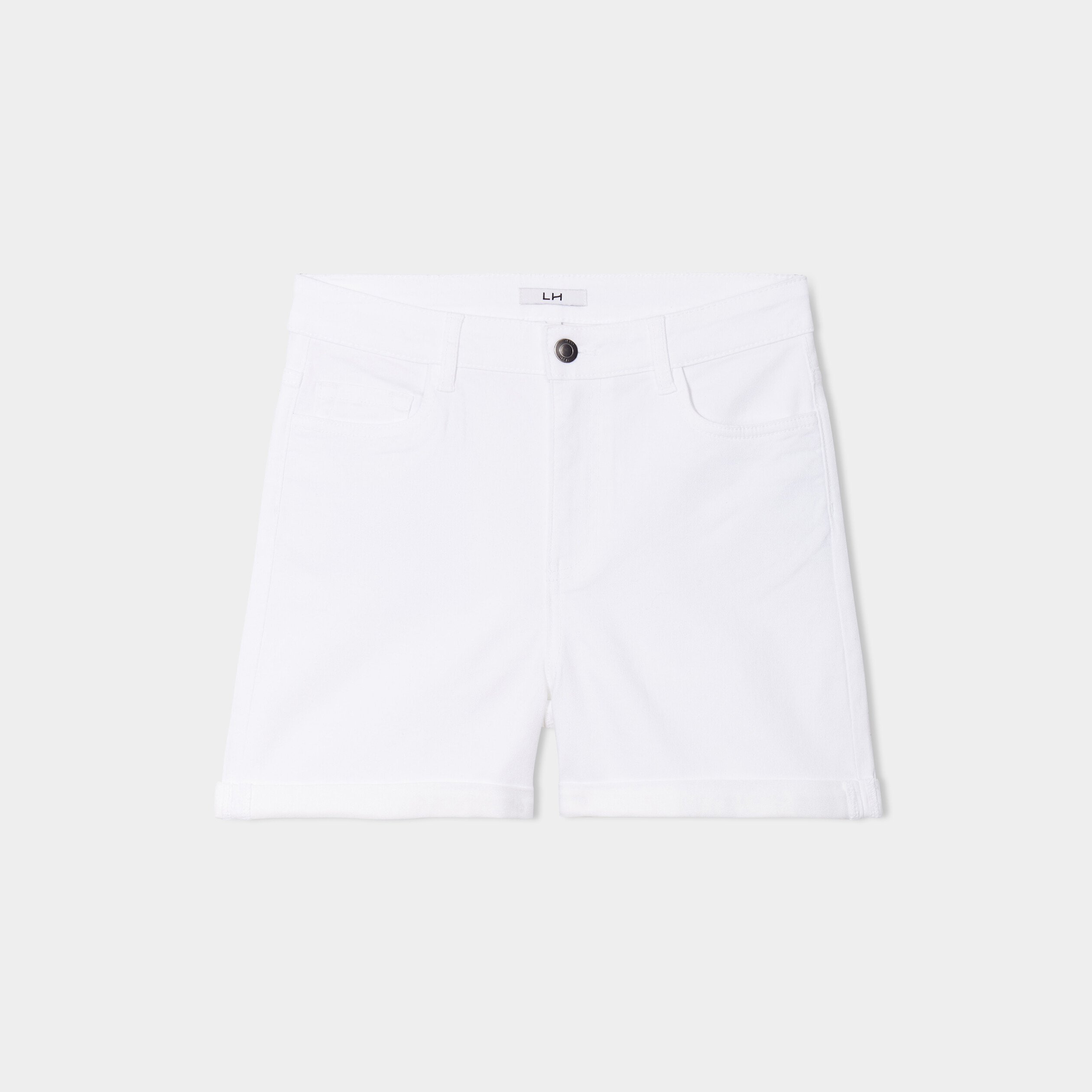 Short en jean slim coton stretch blanc femme