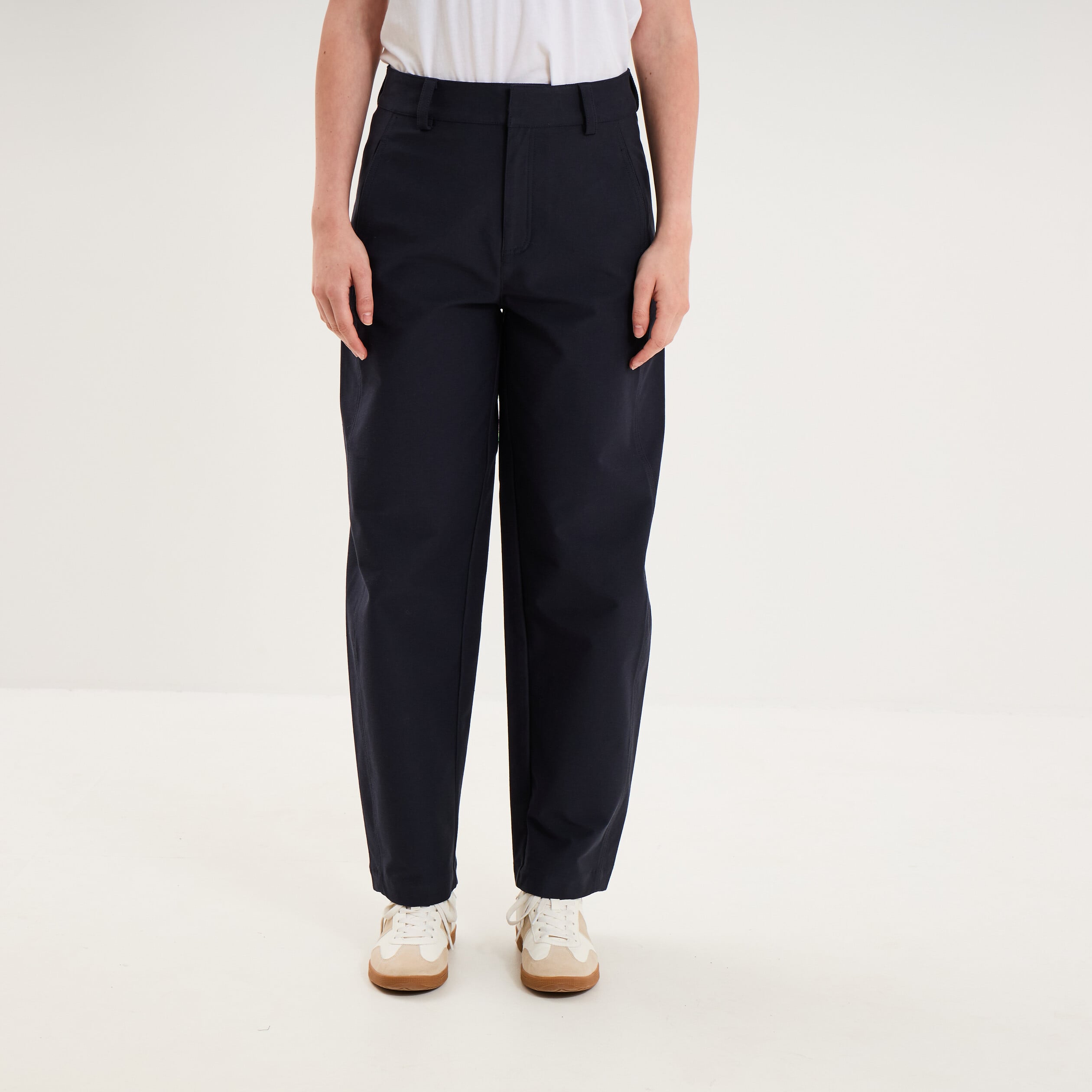 Pantalon ballon taille haute bleu fonc&eacute; femme