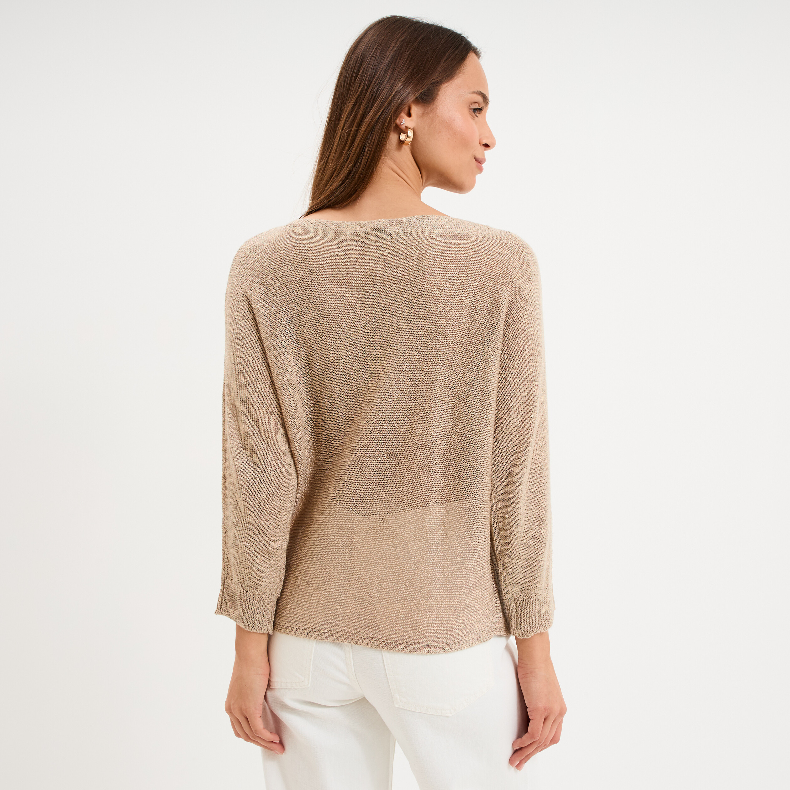 Pull droit col rond manches longues sable femme