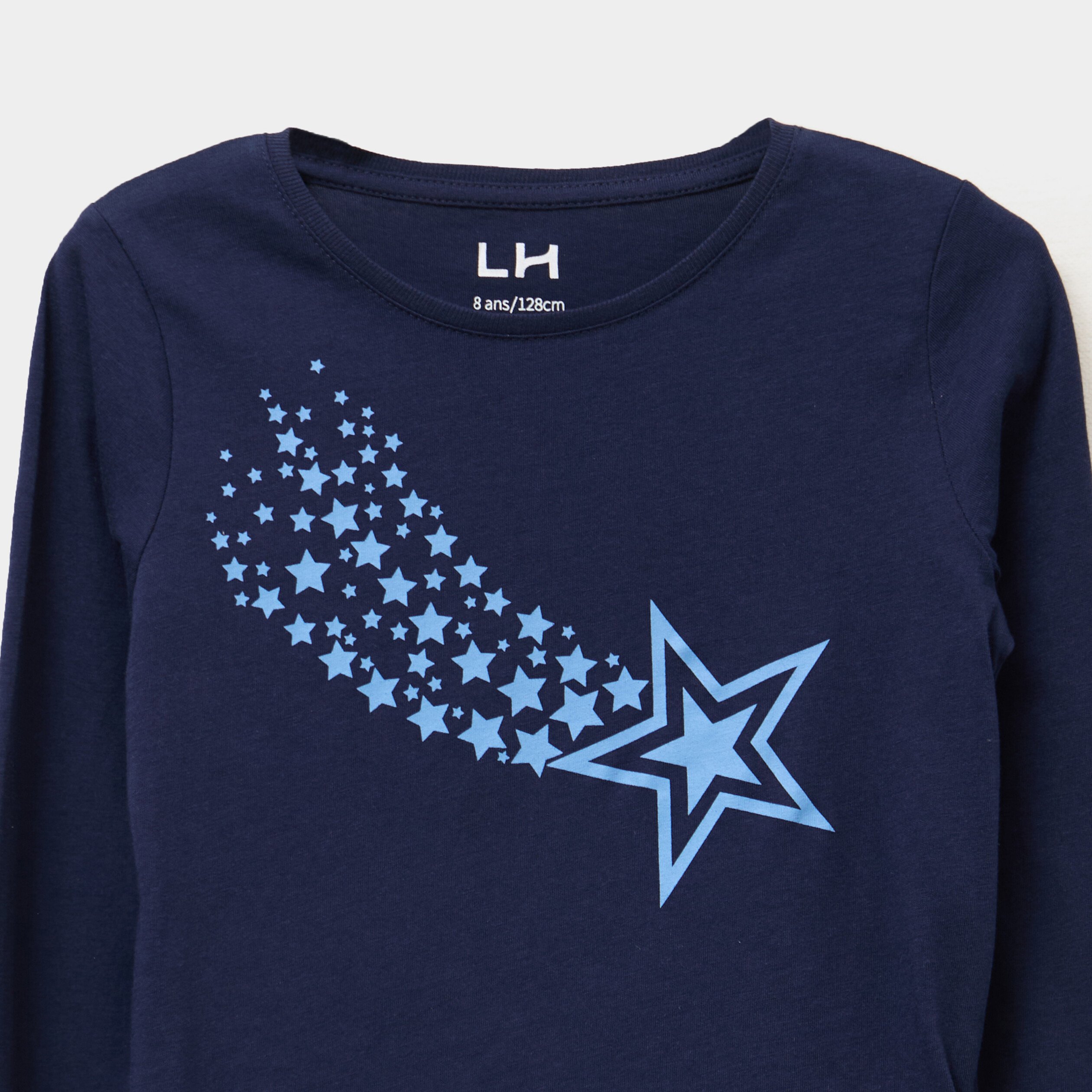 t shirt col rond manches longues coton bleu marine fille T-shirt col rond manches longues coton bleu marine fille