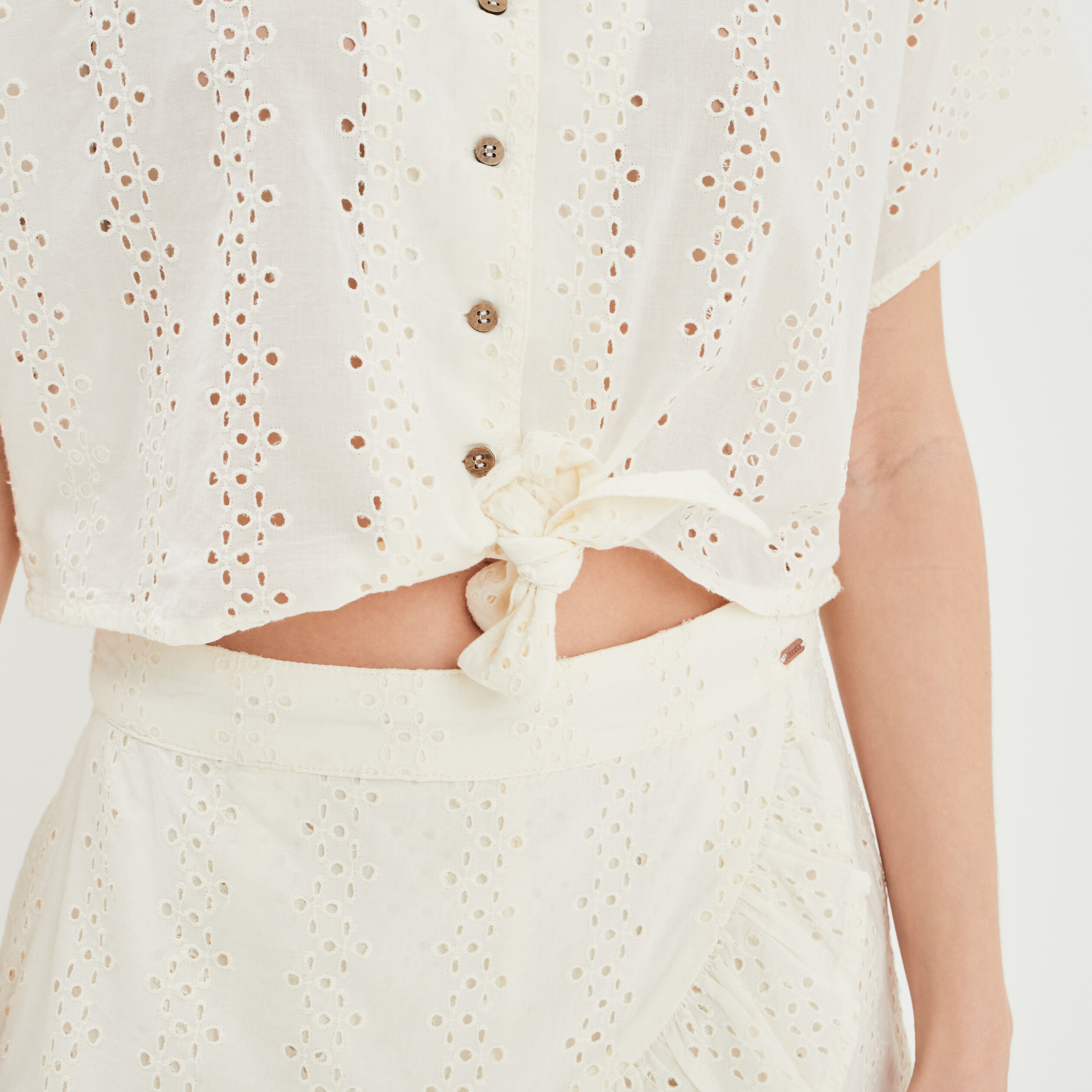 Chemise cropped broderie anglaise Creeks jaune clair femme