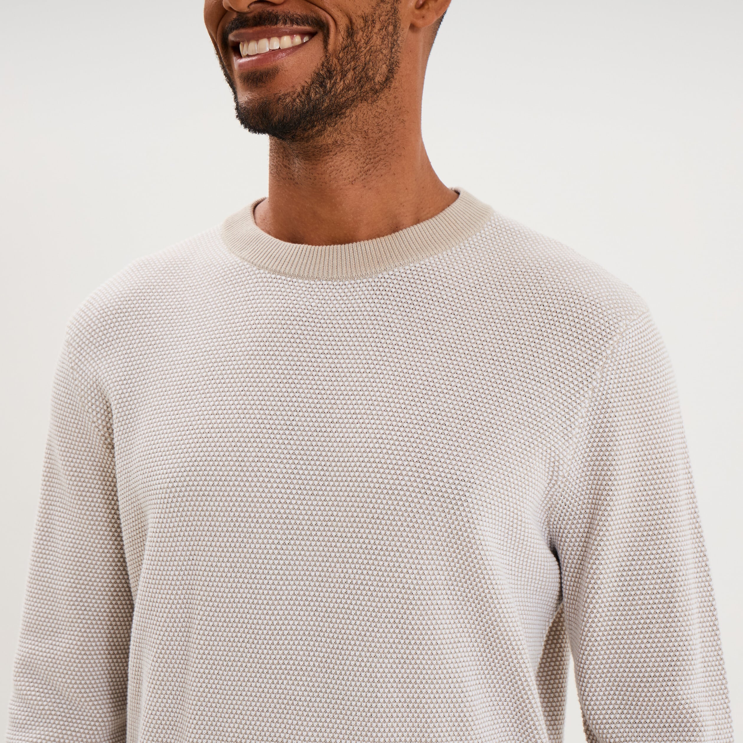 Pull col rond manches longues gris clair homme