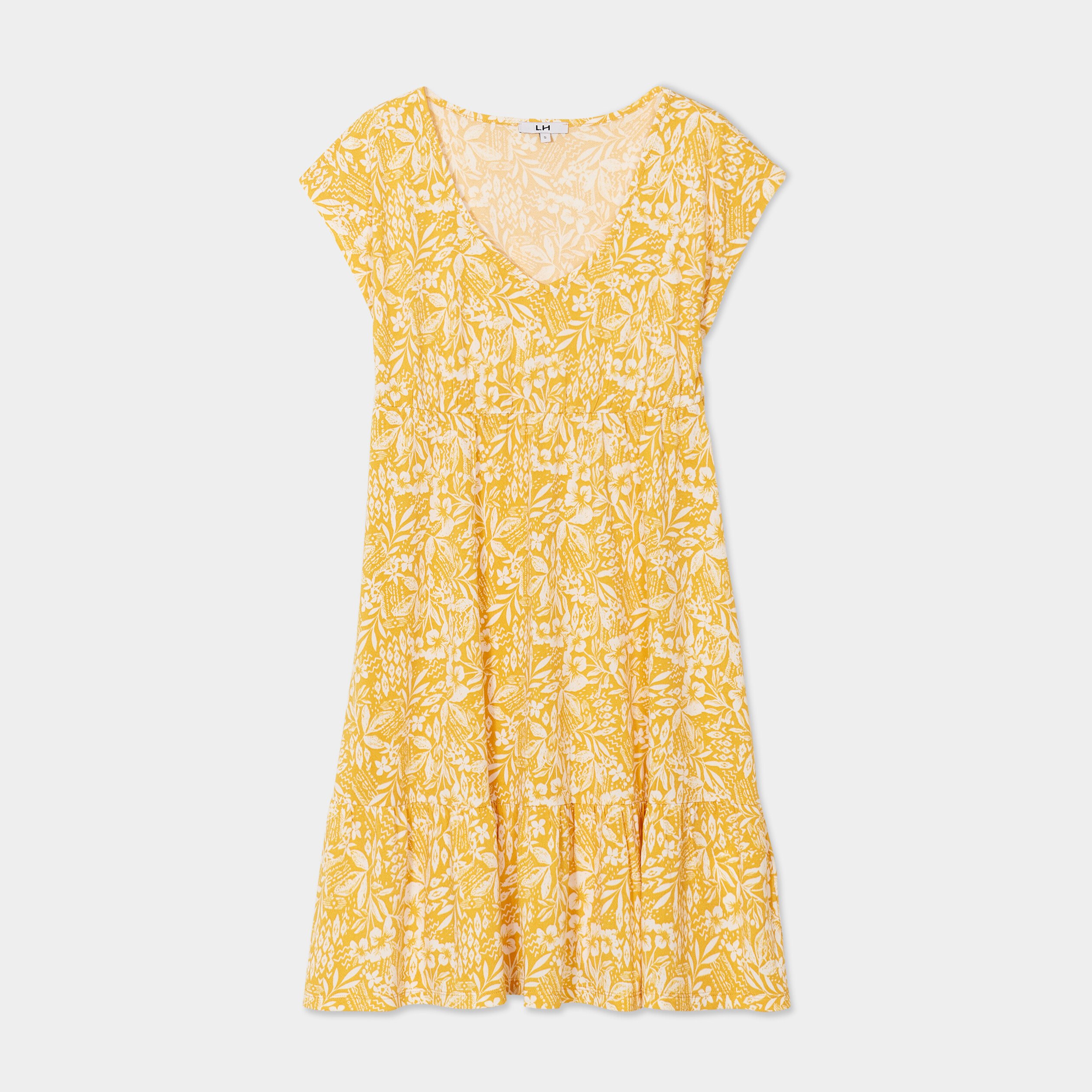 Robe patineuse manches courtes jaune moutarde femme La Halle