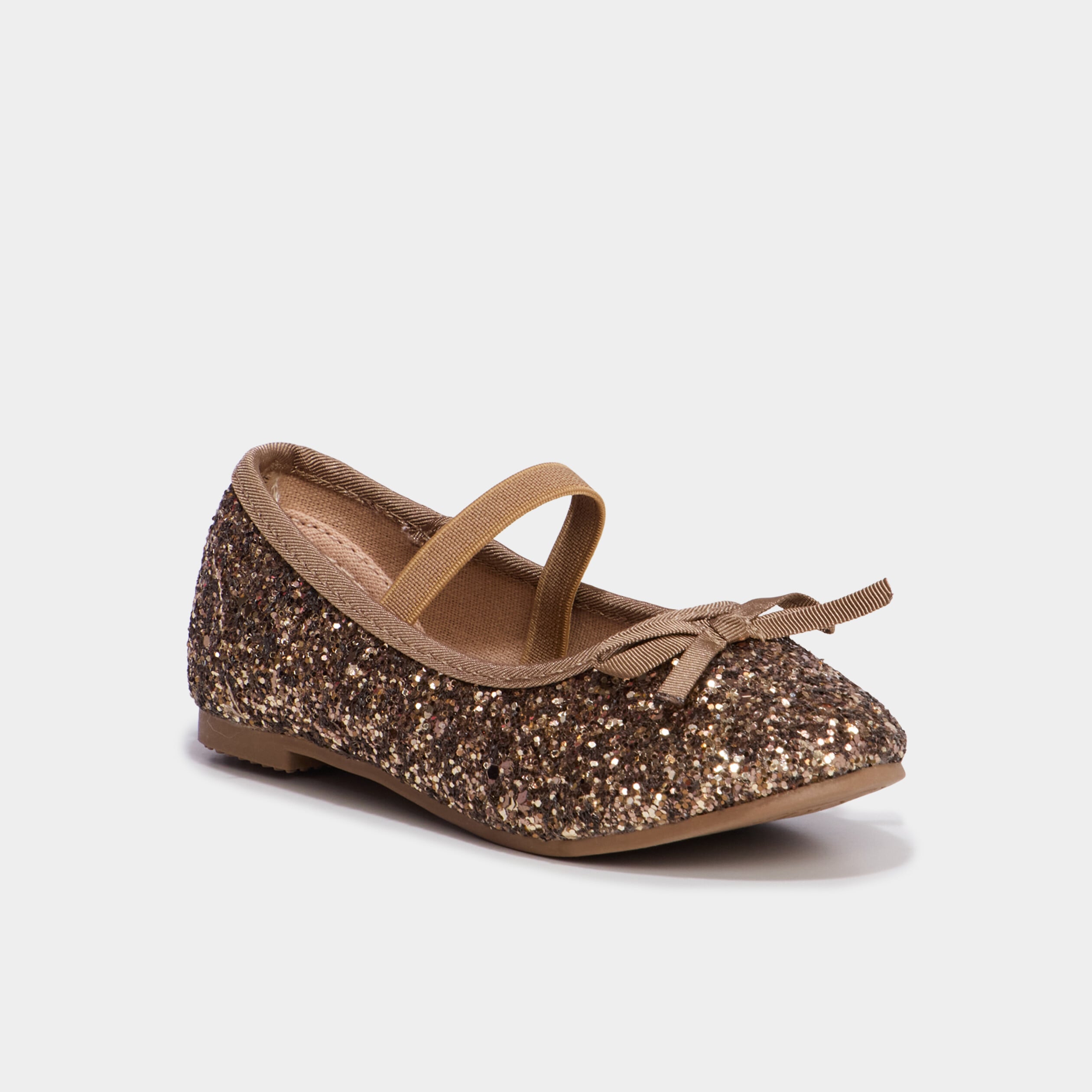 Ballerines &agrave; paillettes avec bride marron fille