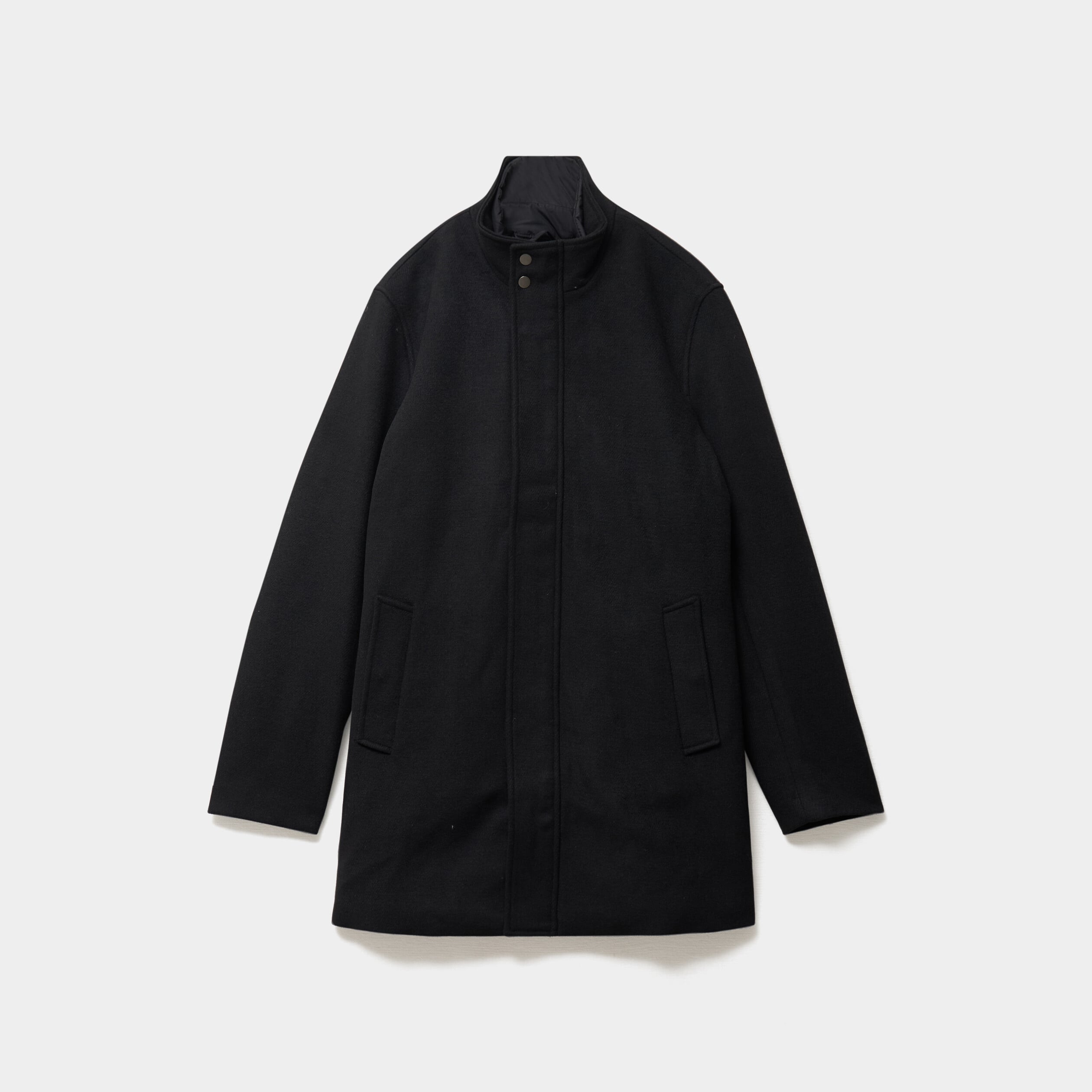 Manteau mi-long col montant zipp&eacute; noir homme