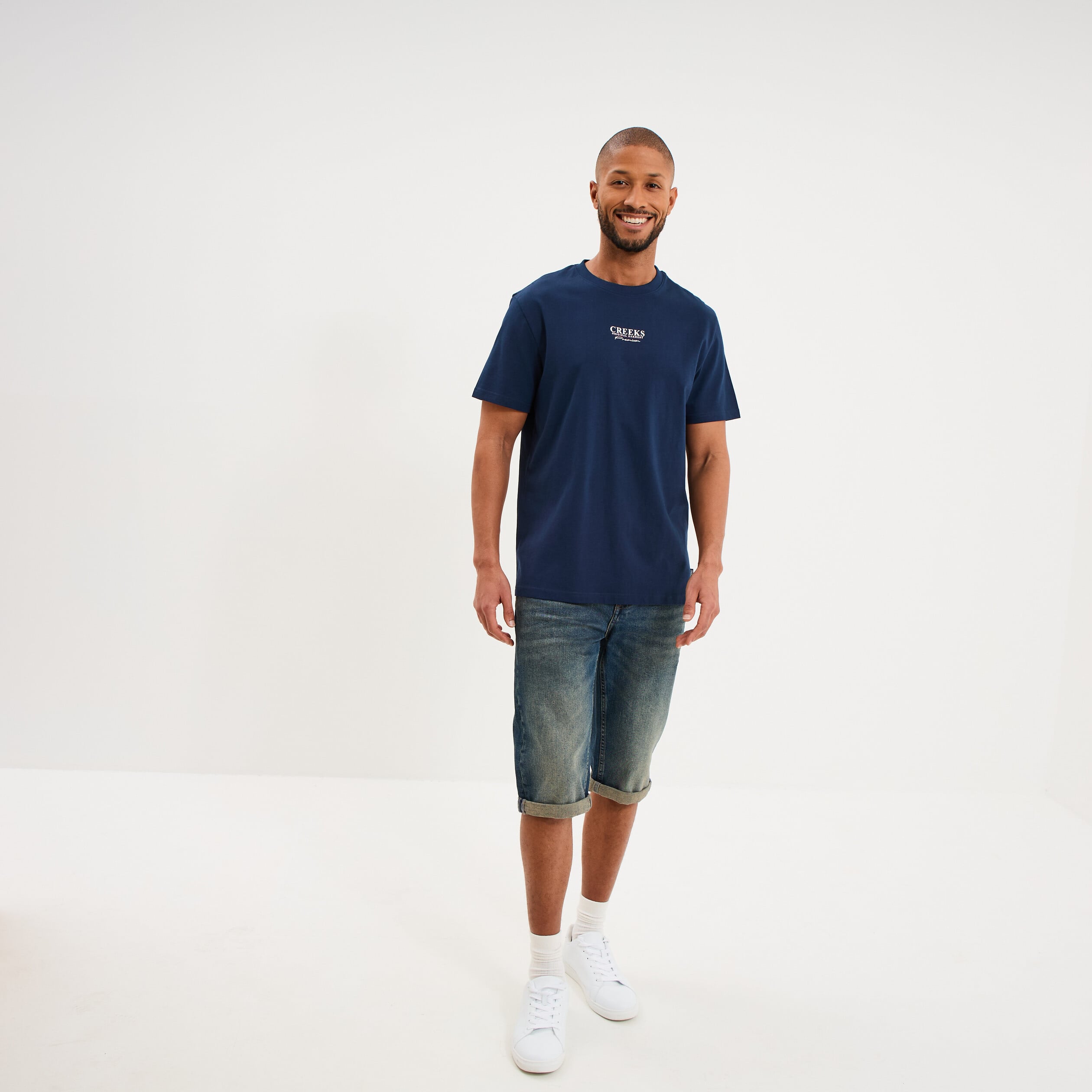 T-shirt droit manches courtes coton bleu fonc&eacute; homme