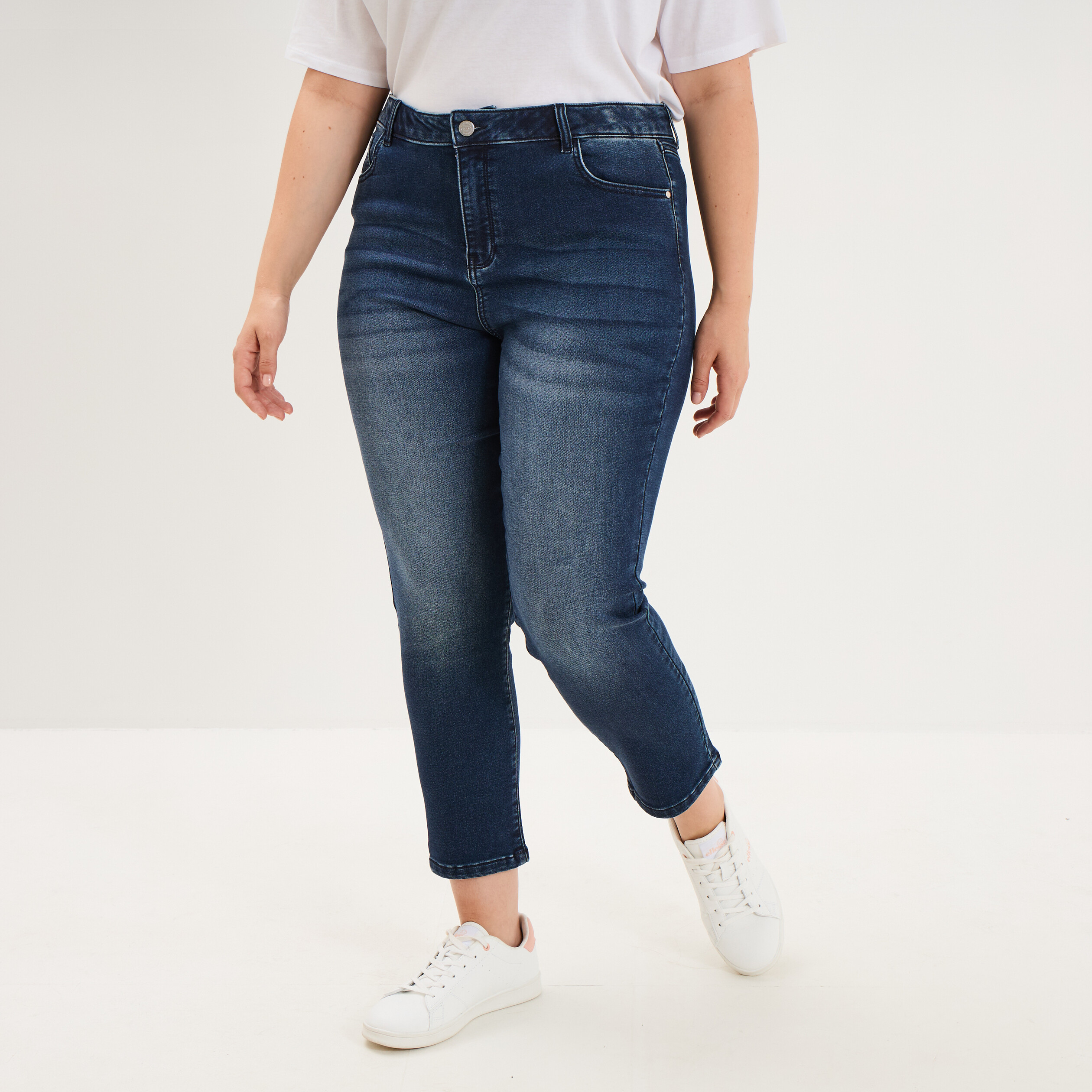 Jean slim taille haute bleu femme grande taille