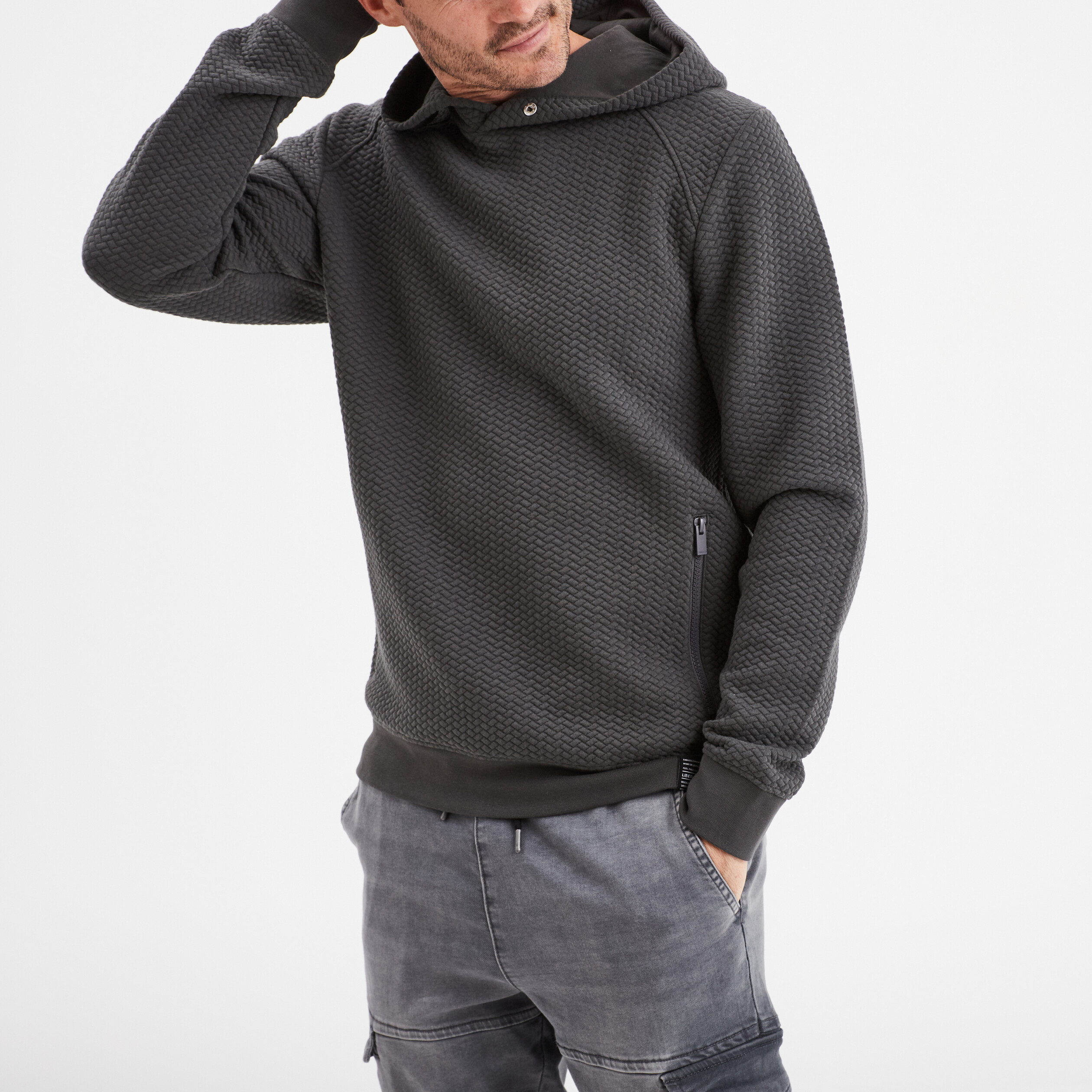 sweat a capuche hoodie 2 poches zippees vert kaki homme Sweat à capuche hoodie 2 poches zippées vert kaki homme