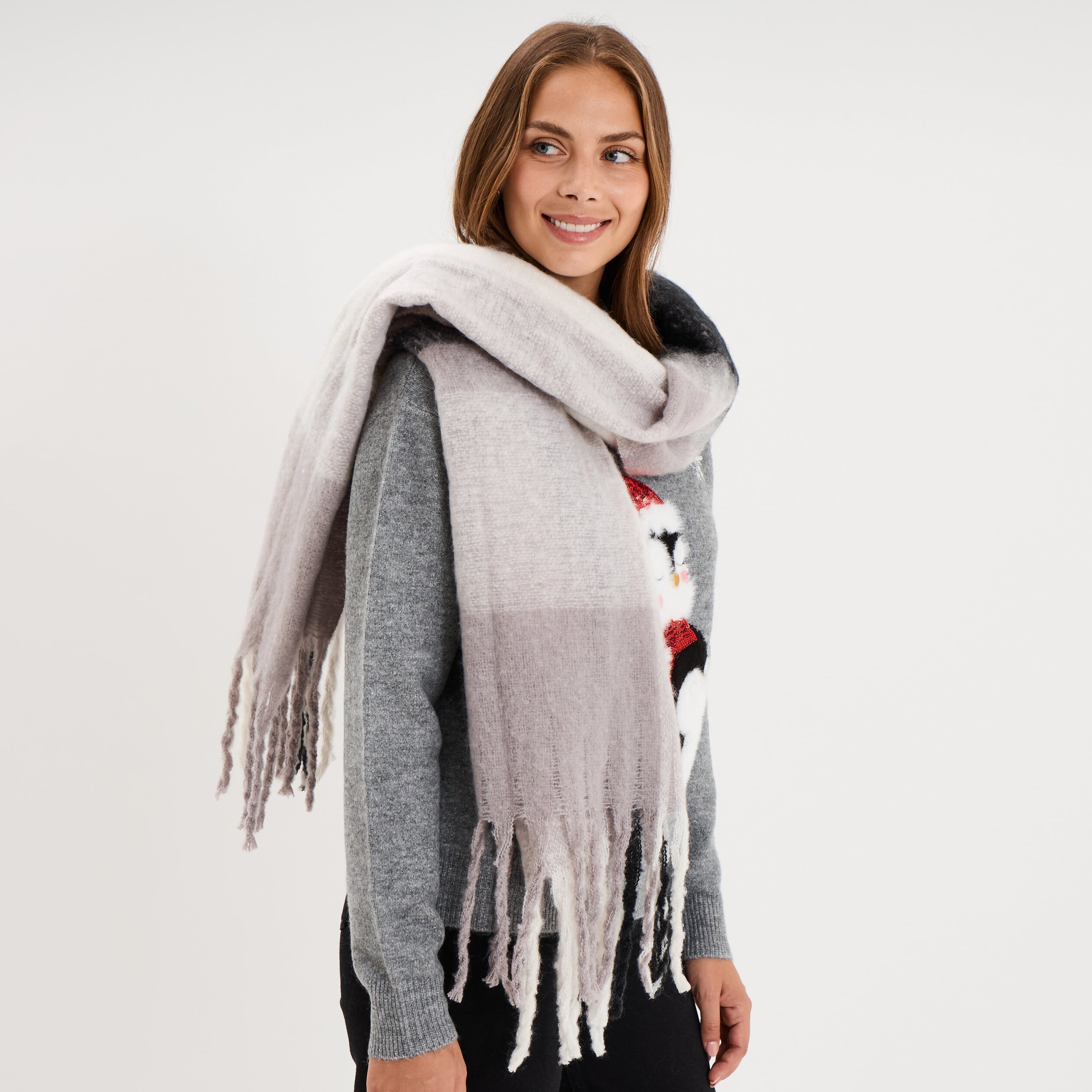 &Eacute;charpe &agrave; franges gris femme