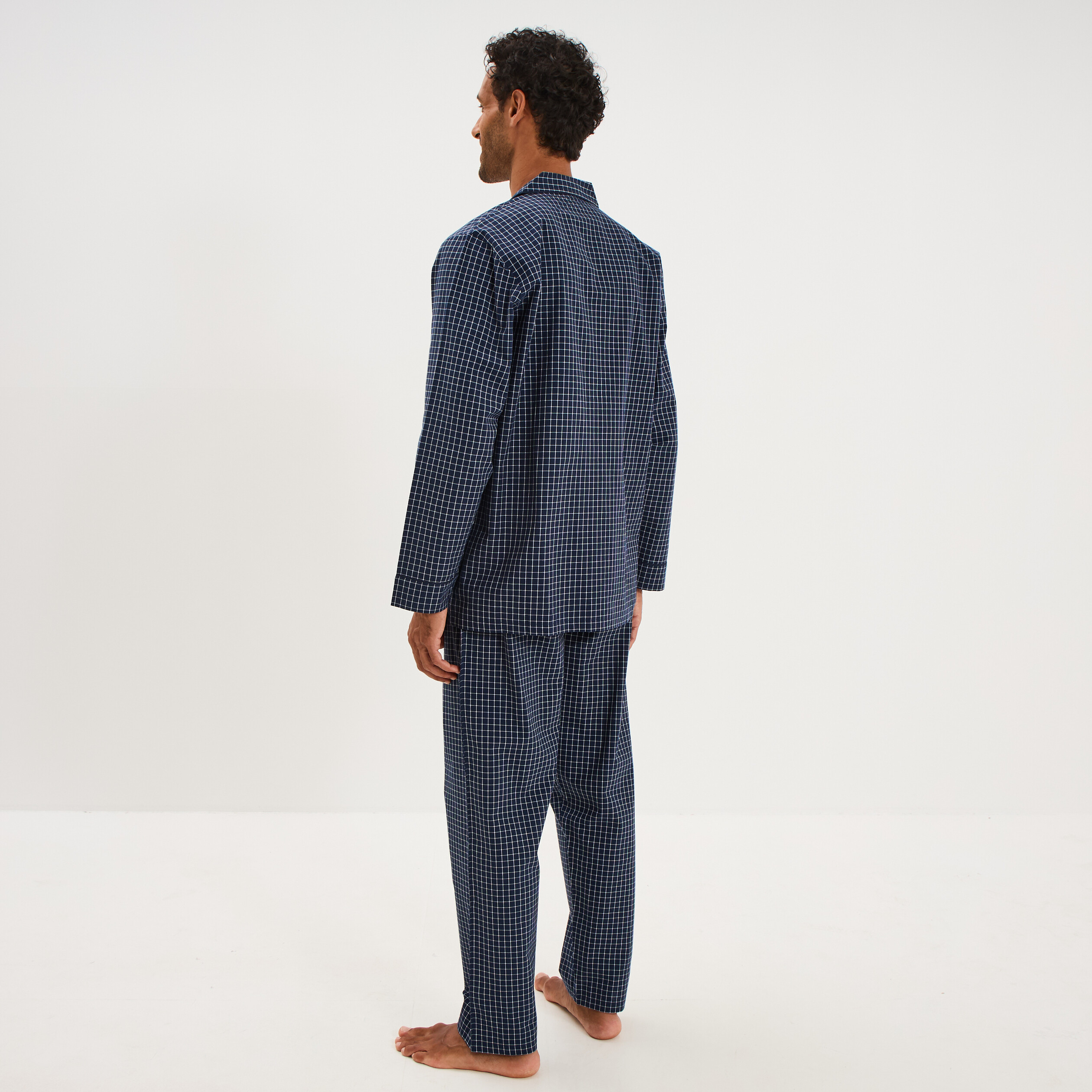 Ensemble pyjama chemise et pantalon bleu marine homme