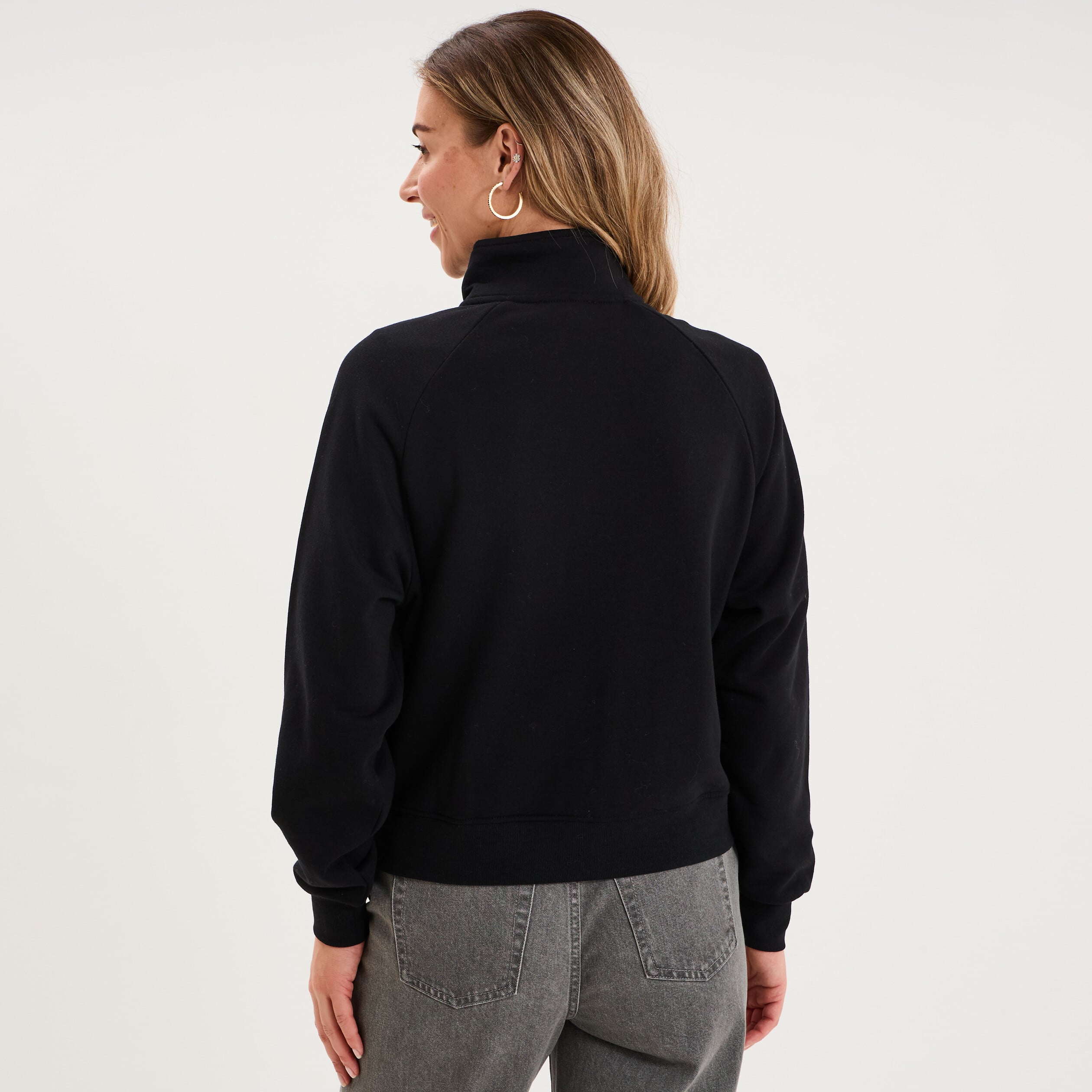 Sweat zipp&eacute; molleton col montant noir femme