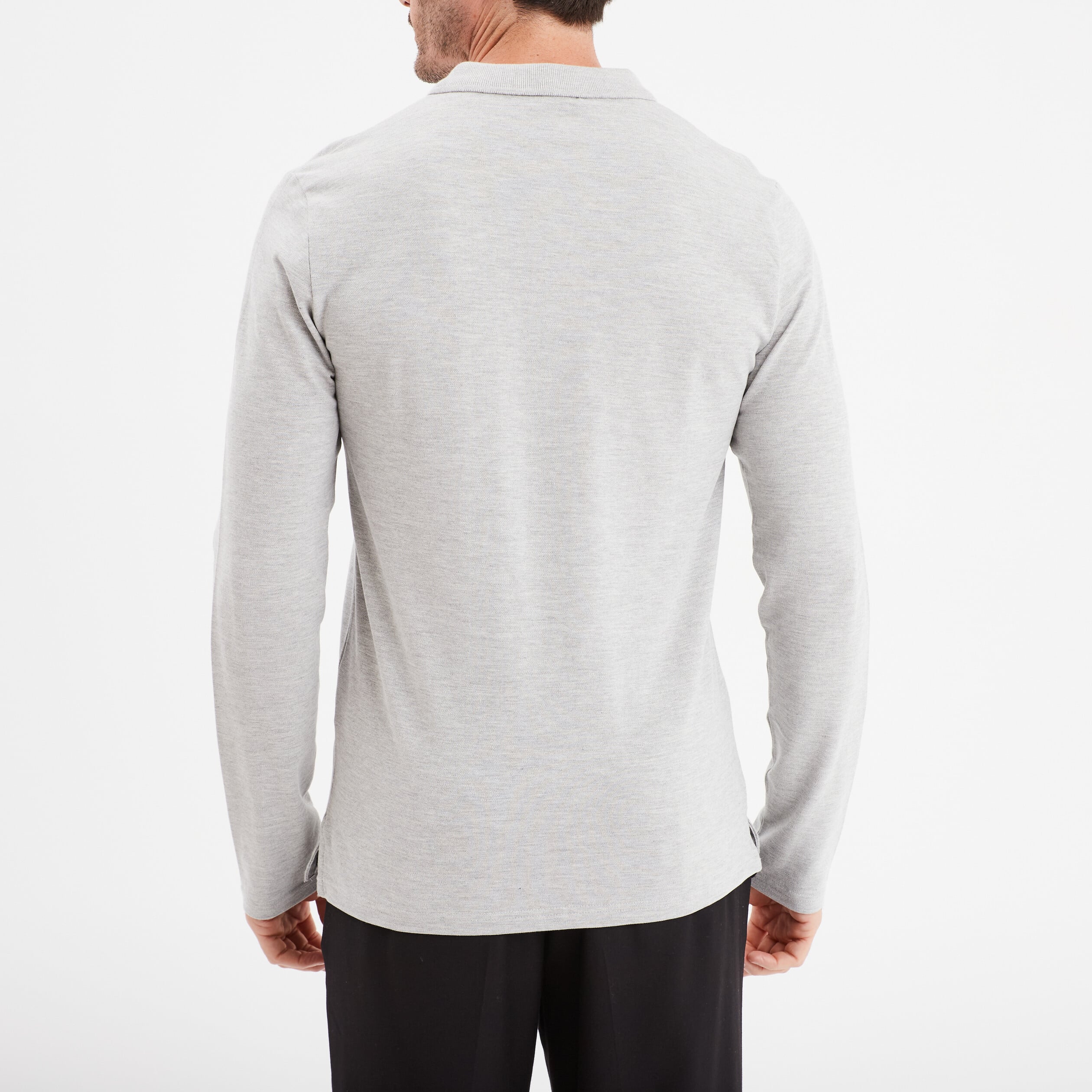 Polo manches longues en coton gris homme